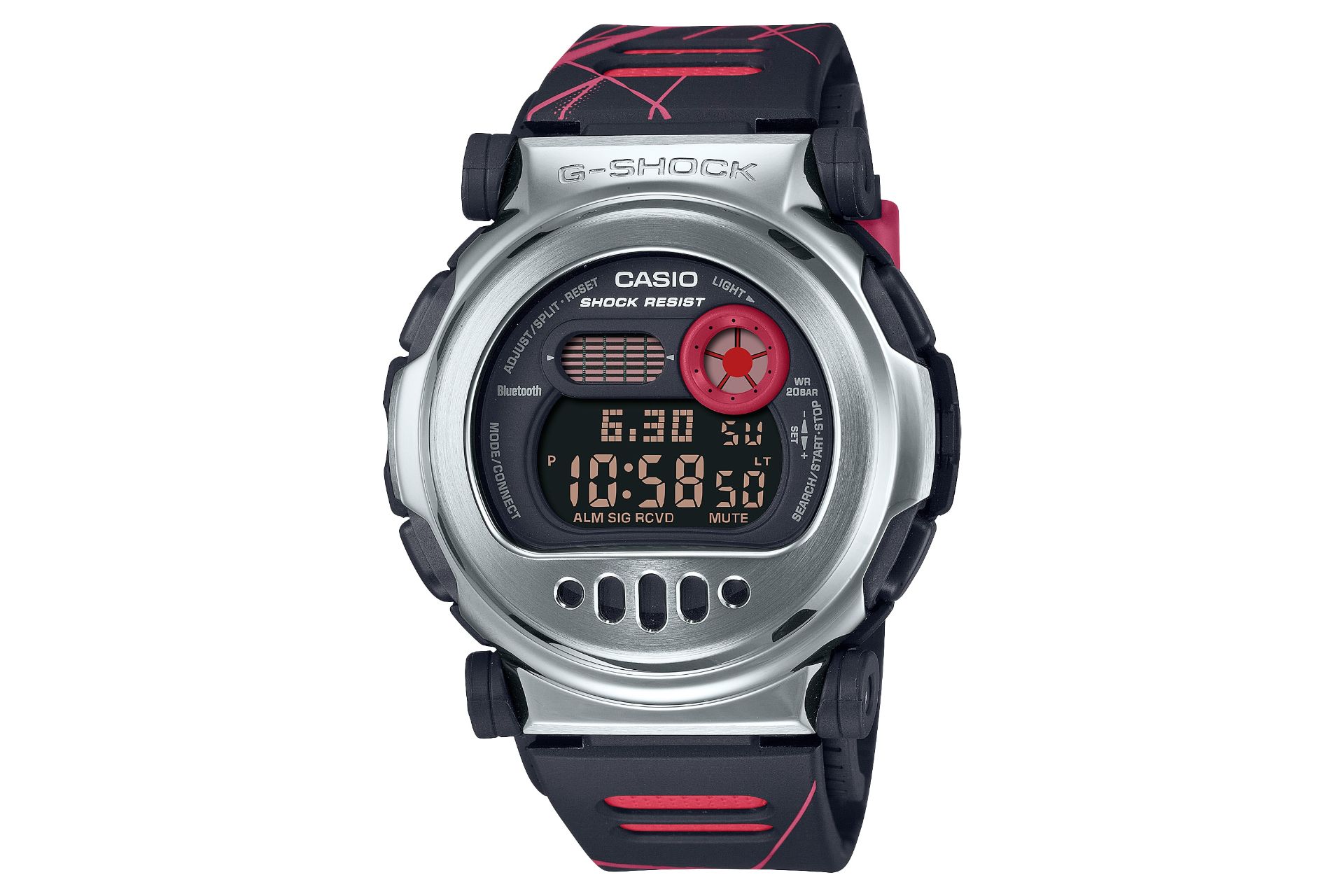 نمای جلوی ساعت مچی مردانه کاسیو جی شاک G-B001MVA-1 با نمایش فریم و صفحه