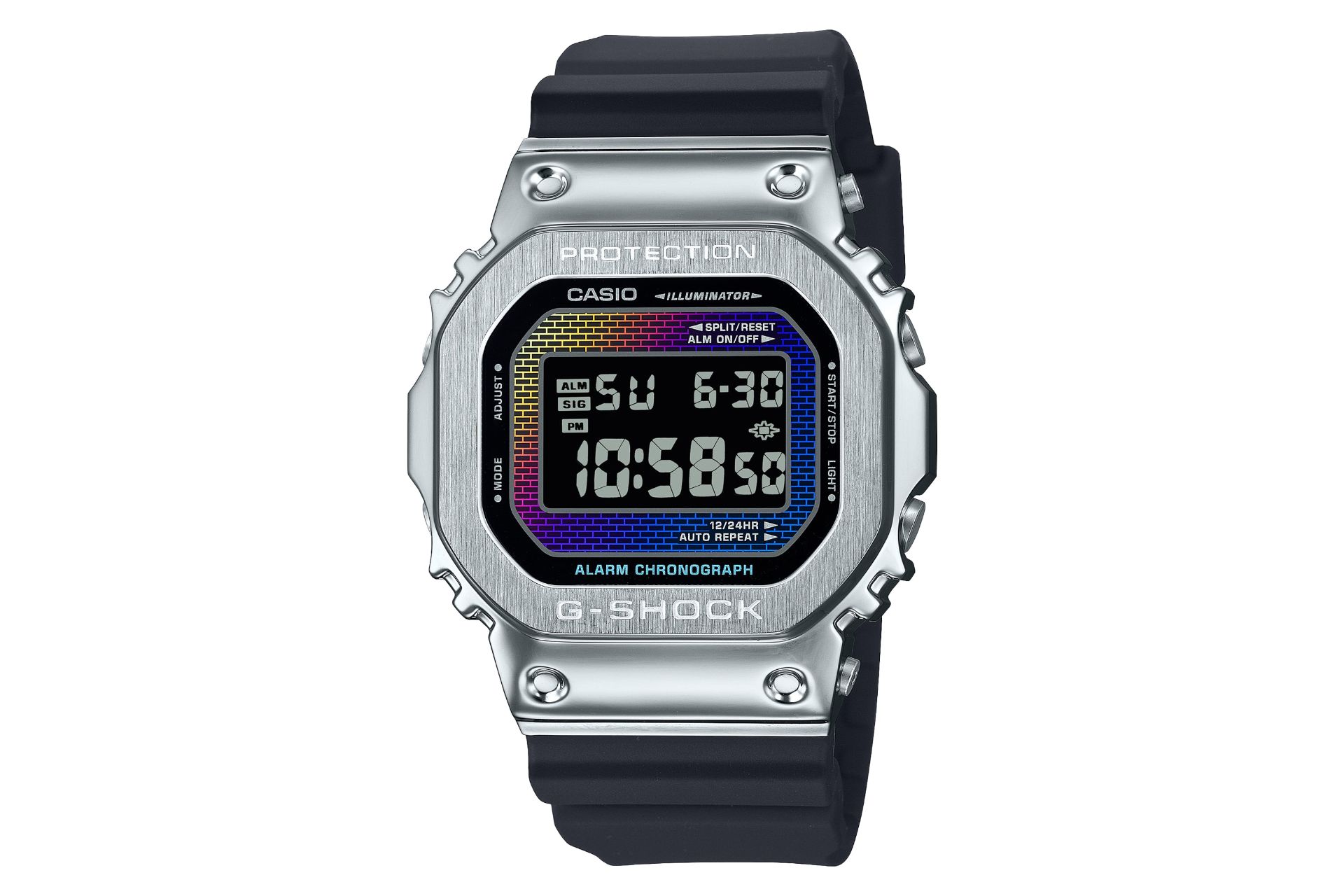 نمای جلوی ساعت مچی مردانه کاسیو جی شاک GM-5600RW-1 با نمایش فریم و صفحه