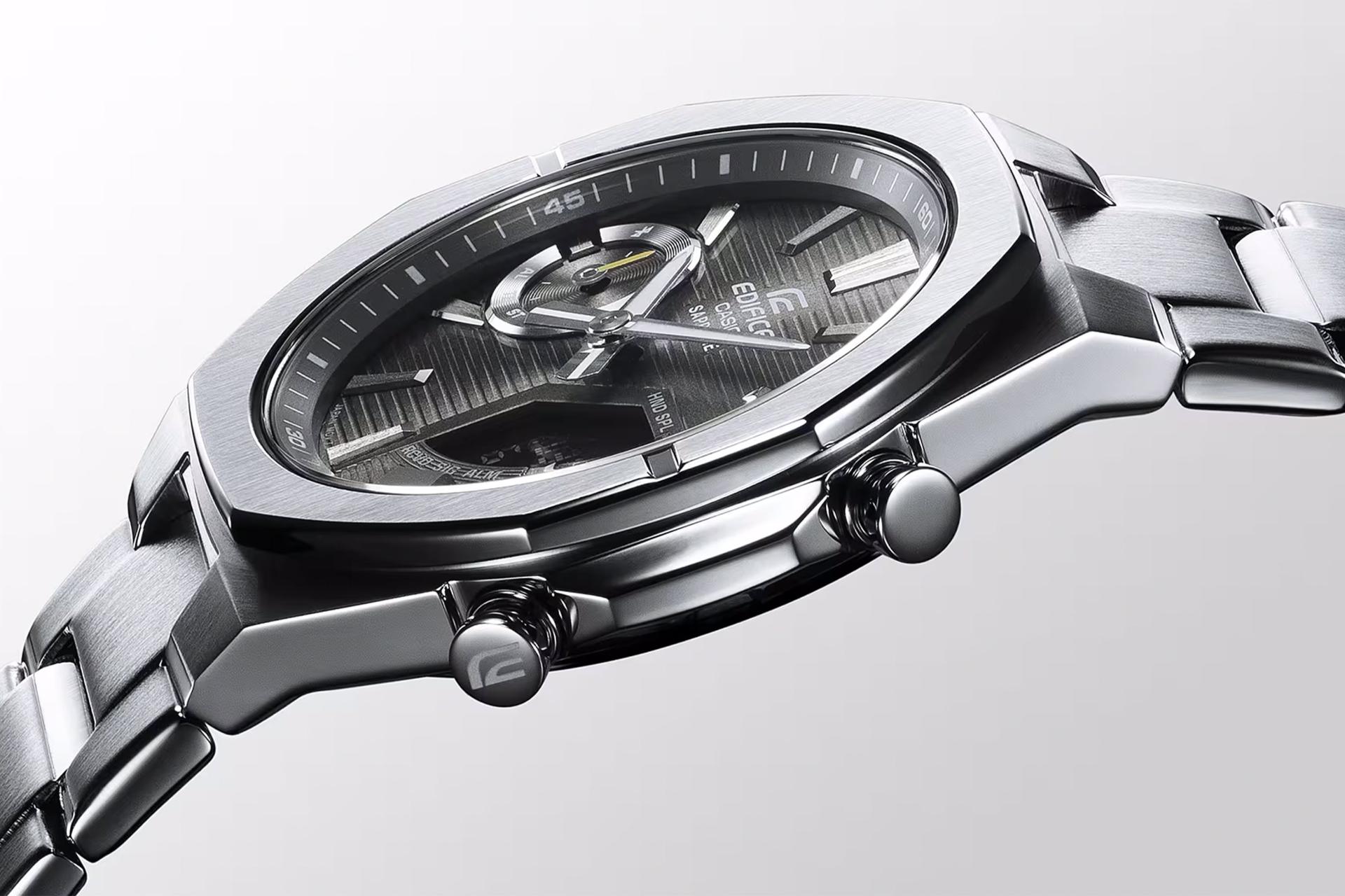 لبه سمت راست ساعت مچی مردانه کاسیو Edifice ECB-S10DB-1A با نمایش دکمه‌ها