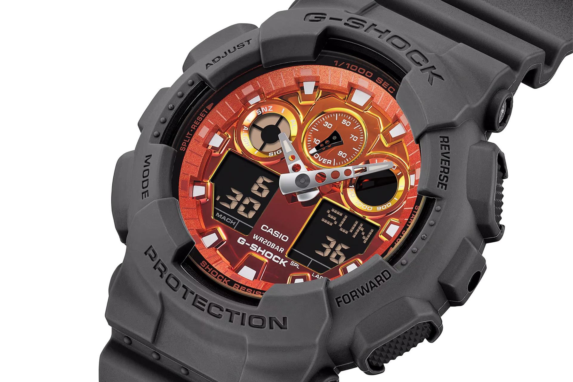 دکمه‌های لبه سمت راست ساعت مچی مردانه کاسیو جی شاک GA-100FL-8A