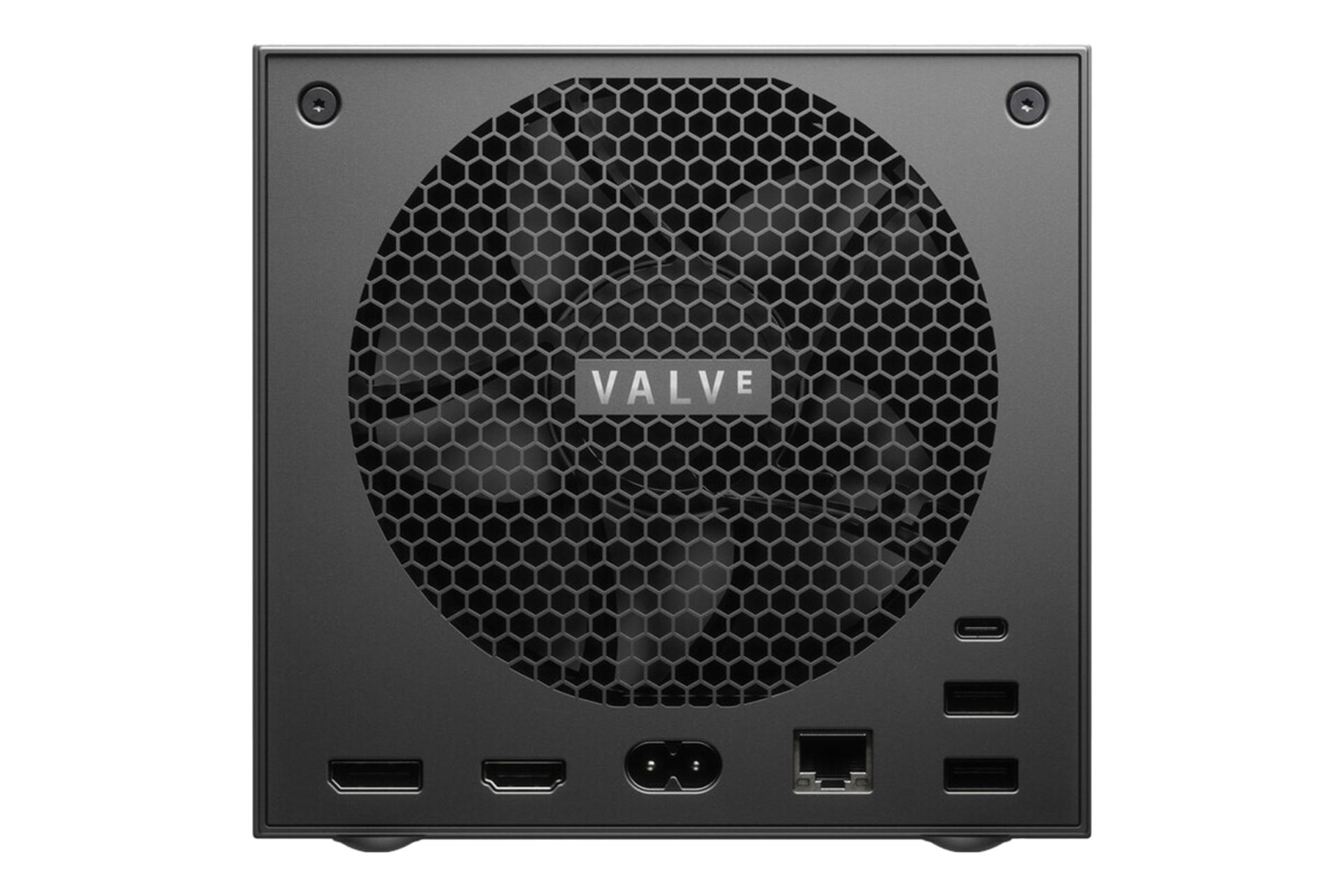 نمای پنل پشت کنسول بازی استیم ماشین ولو / Valve Steam Machine با نمایش فن و درگاه‌ها