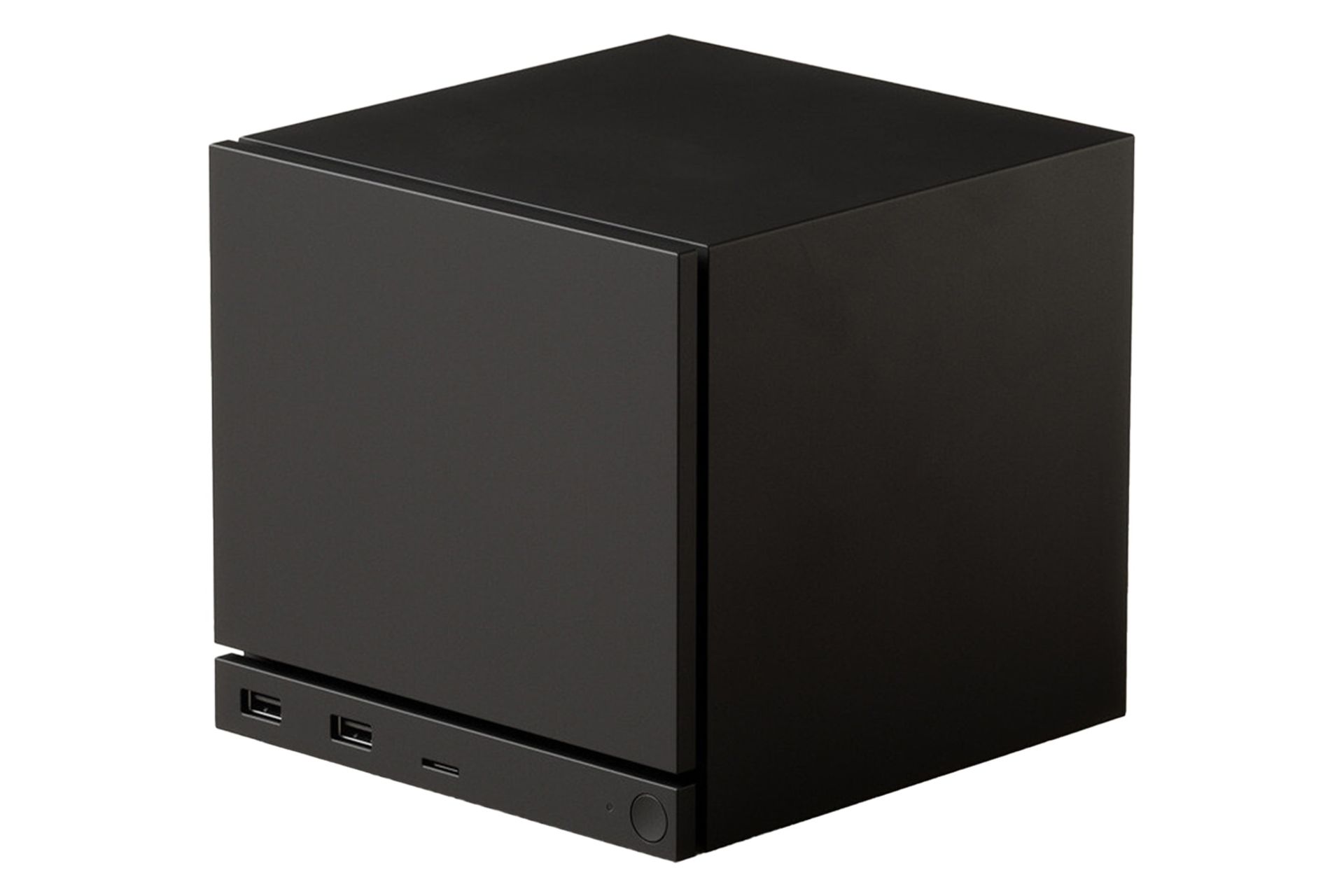 نمای سه رخ کنسول بازی استیم ماشین ولو / Valve Steam Machine با نمایش پنل جلو، بالا و سمت راست