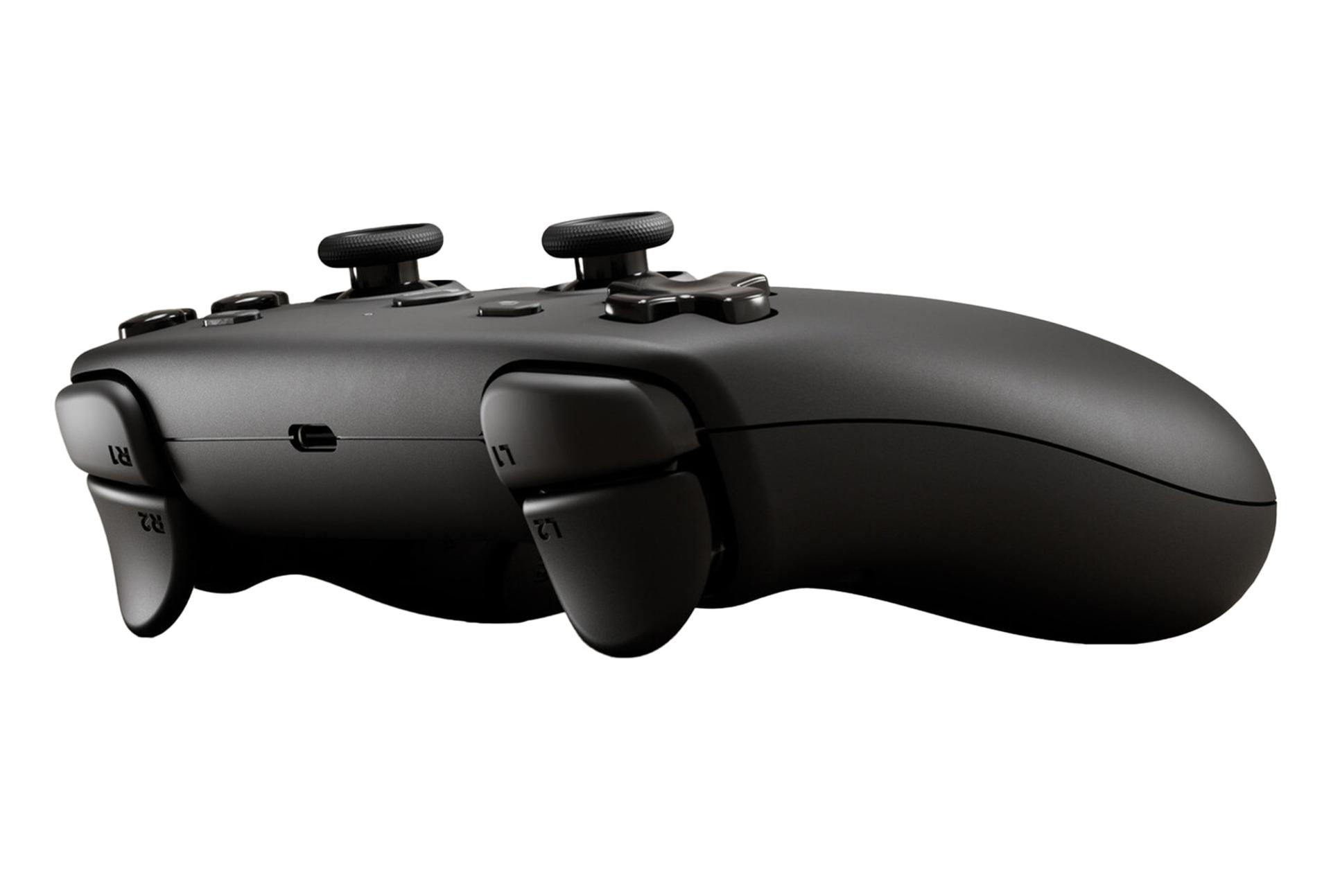 نمای سه رخ دسته بازی استیم کنترلر ولو / Valve Steam Controller 2026 با نمایش دسته و دکمه‌های بالایی