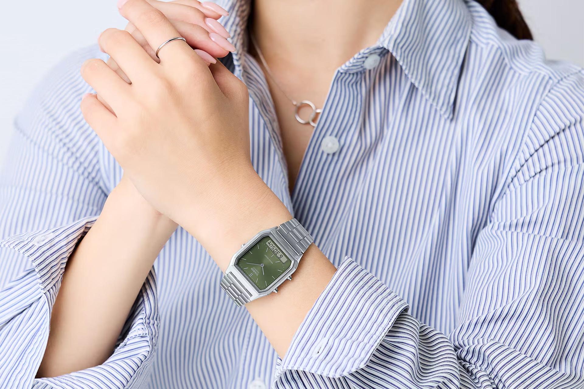 ساعت مچی زنانه کاسیو Vintage AQ-230A-3AMQY بسته شده روی مچ