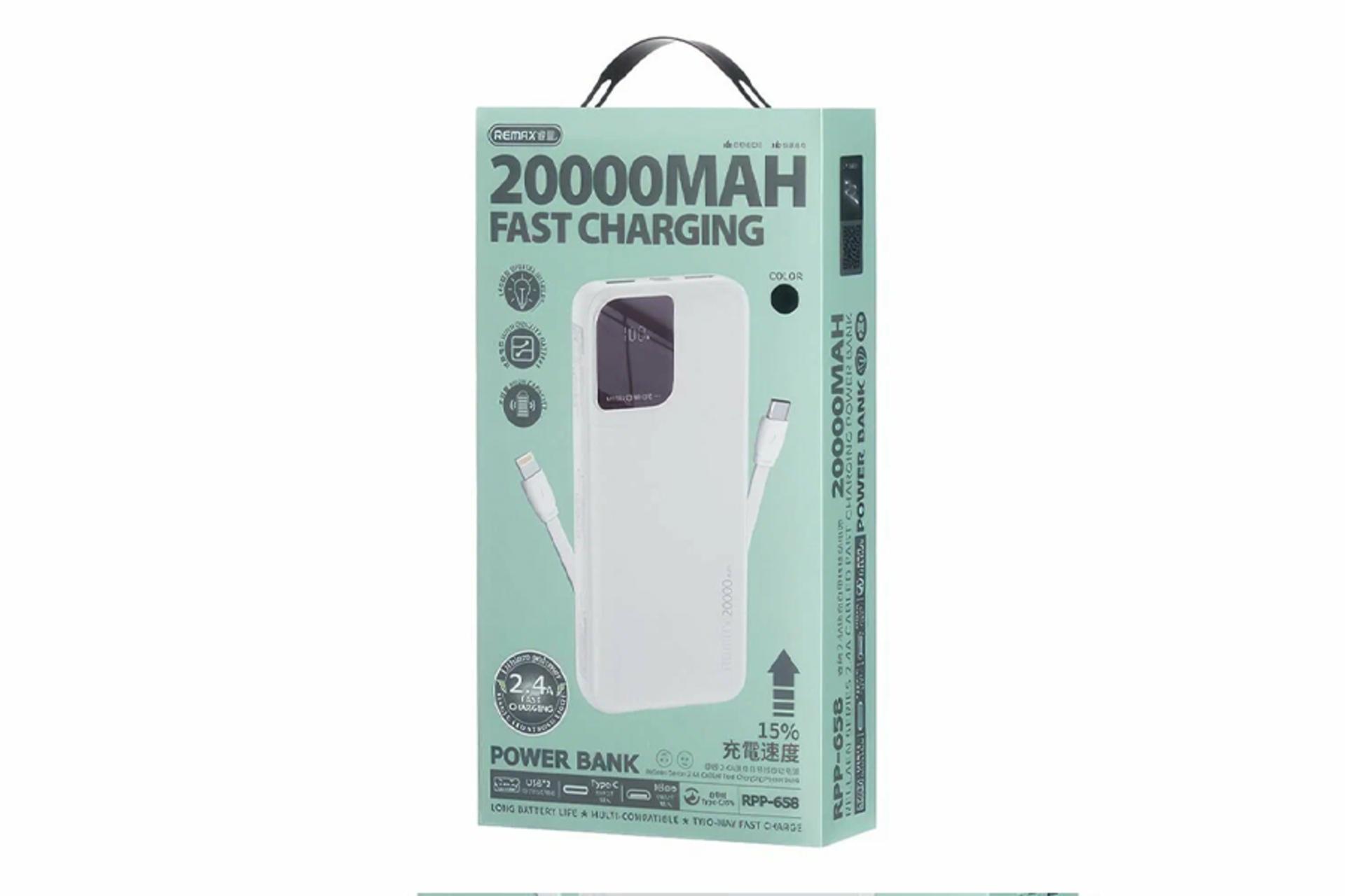 جعبه پاور بانک ریمکس RPP-658 Rellaen Series با ظرفیت 20000 میلی‌آمپر ساعت