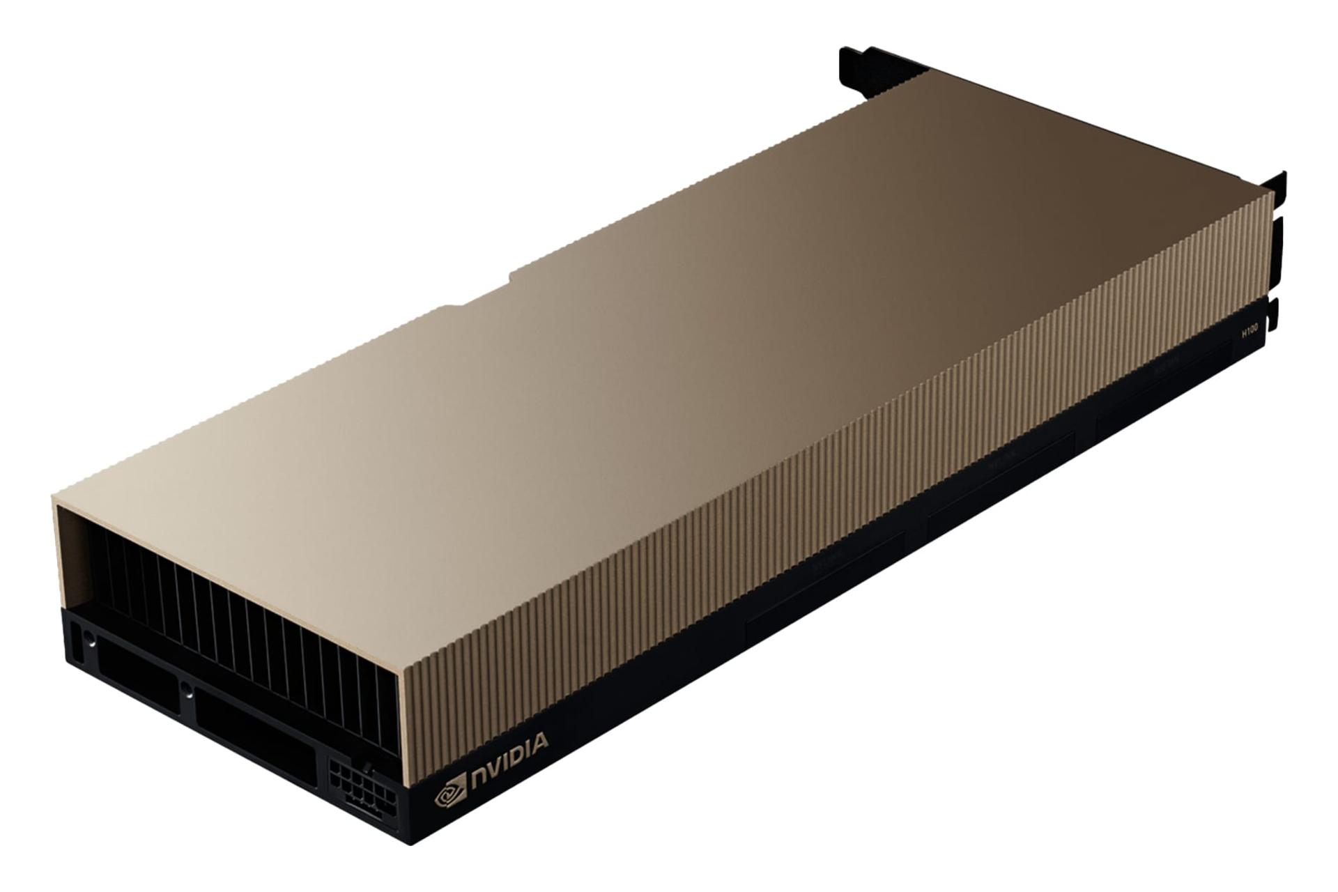 نمای سه چهارم کارت گرافیک انویدیا H100 NVL با نمایش درگاه برق