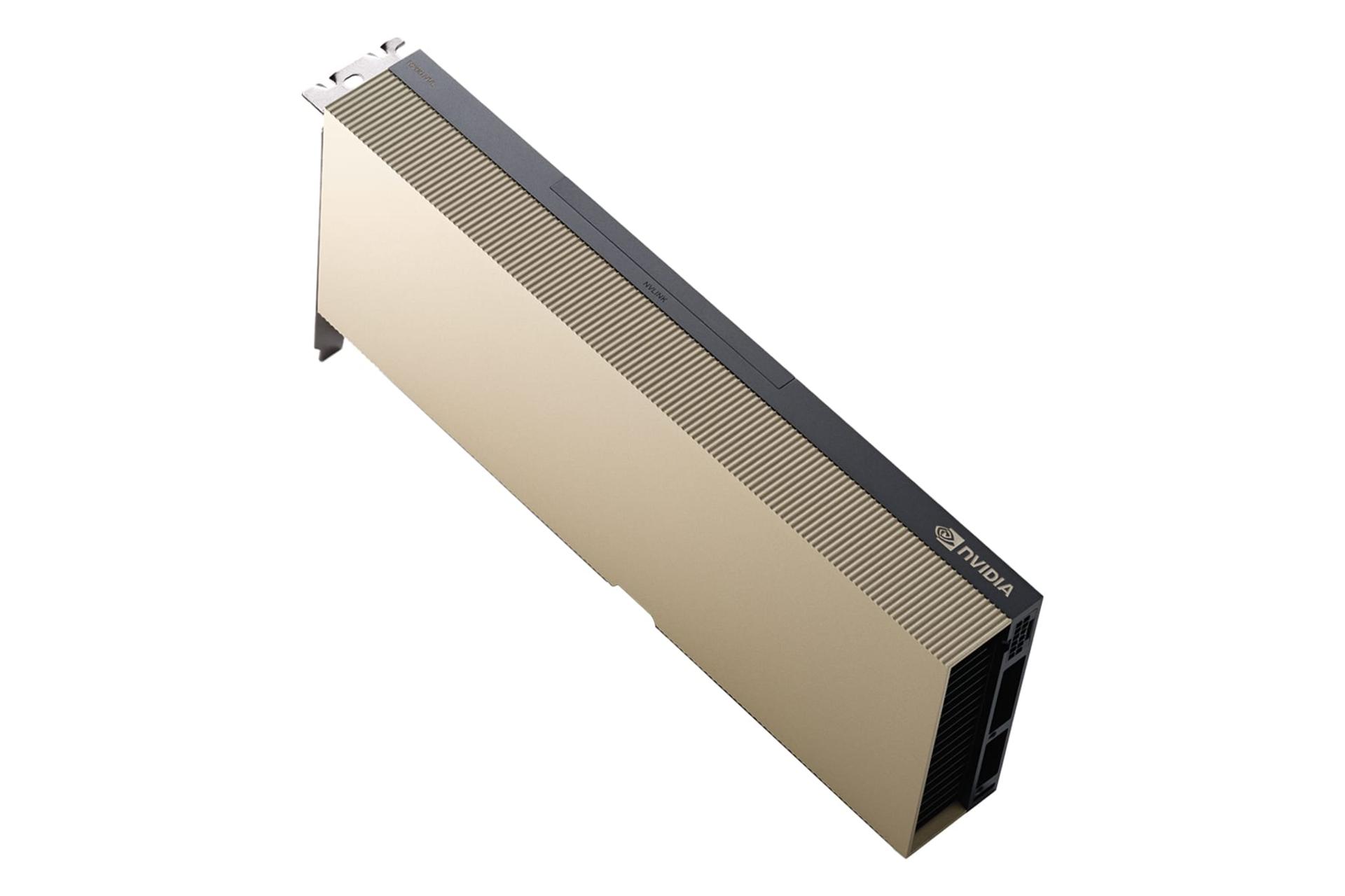 نمای سه چهارم کارت گرافیک انویدیا H200 NVL با نمایش لبه کناری، لوگو و درگاه برق