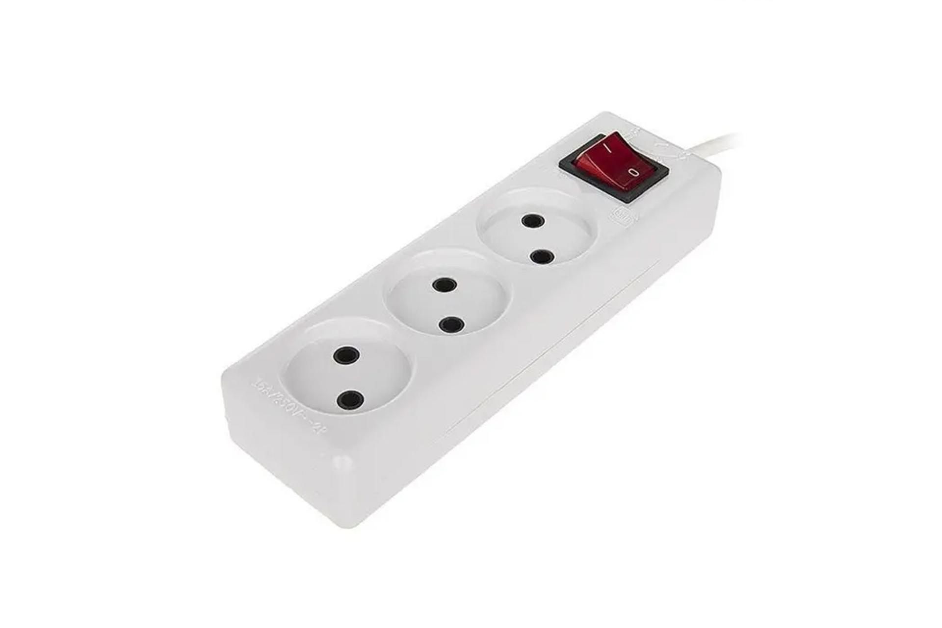 چندراهی برق تیراژه مدل سه خانه با کابل 3 متر رنگ سفید