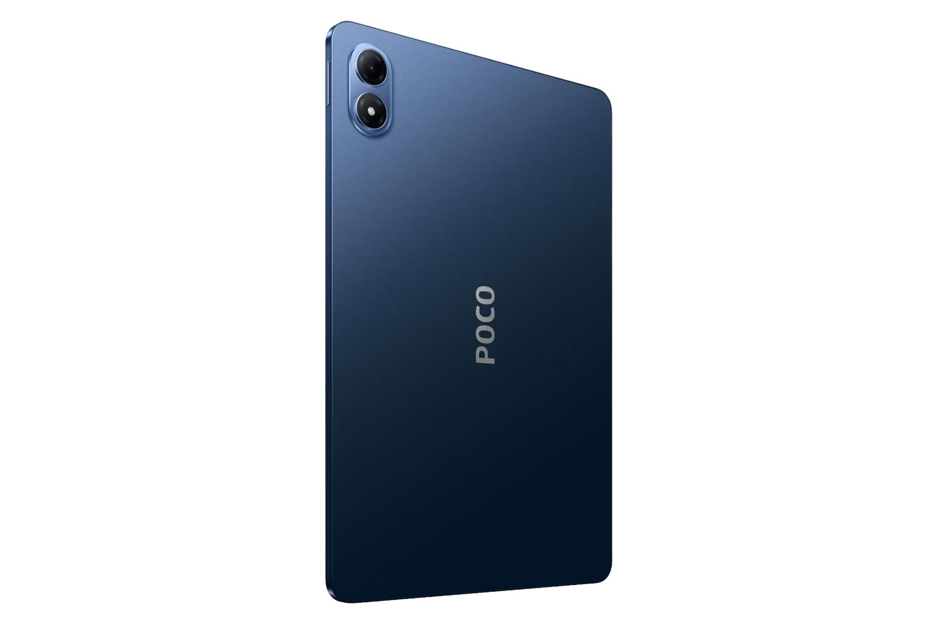 نمای نیمرخ پنل پشت تبلت پوکو پد M1 شیائومی / Xiaomi Poco Pad M1 با نمایش لبه سمت راست رنگ آبی