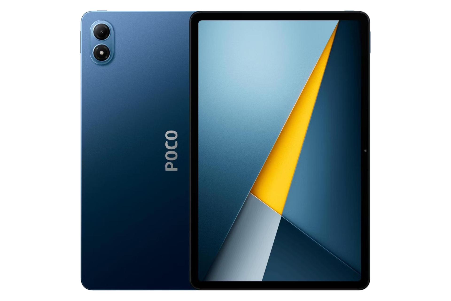 نمای کلی تبلت پوکو پد M1 شیائومی / Xiaomi Poco Pad M1 با نمایشگر روشن و نمایش پنل پشت