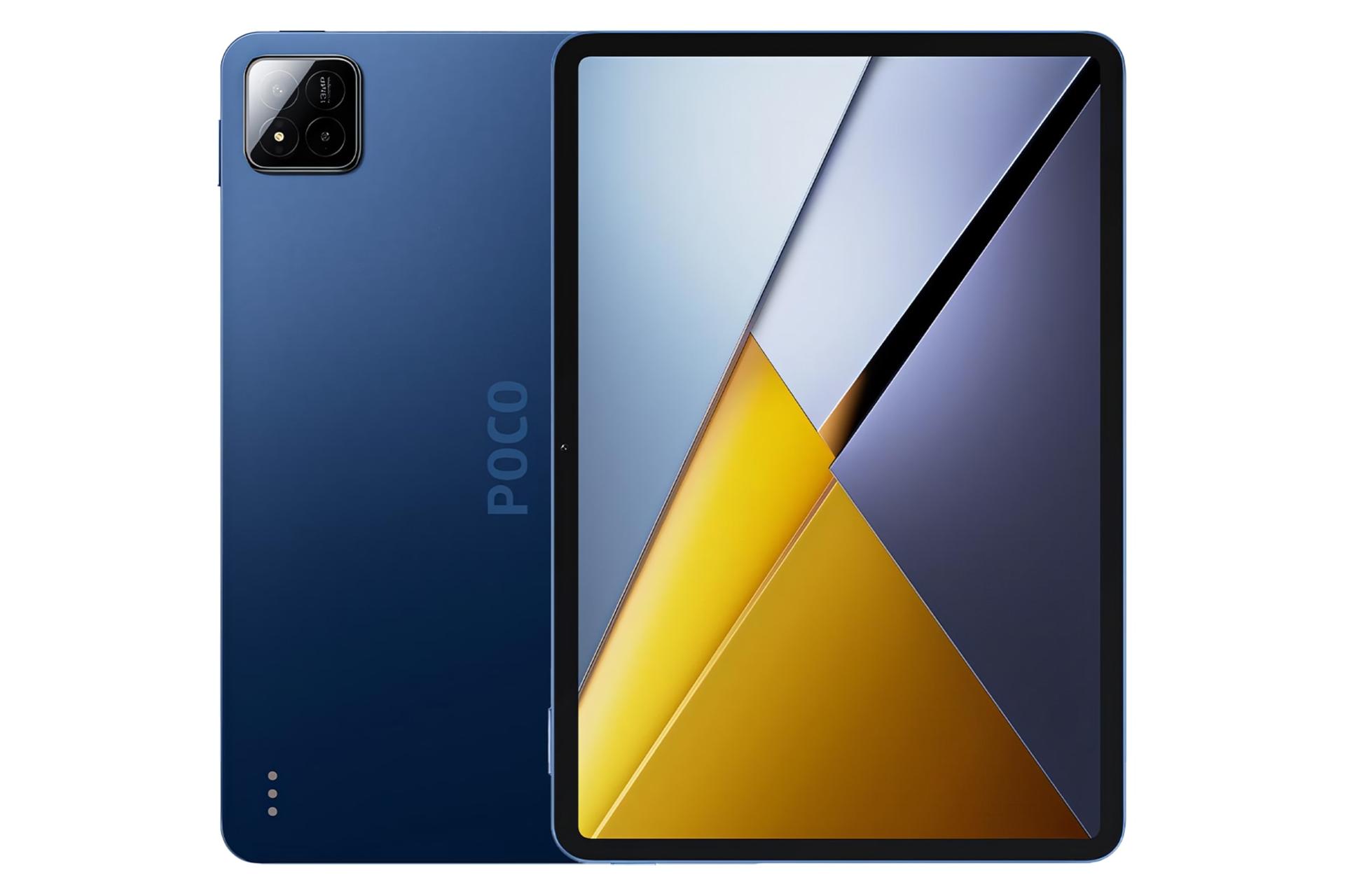 نمای کلی تبلت پوکو پد X1 شیائومی / Xiaomi Poco Pad X1 با نمایشگر روشن و نمایش پنل پشت