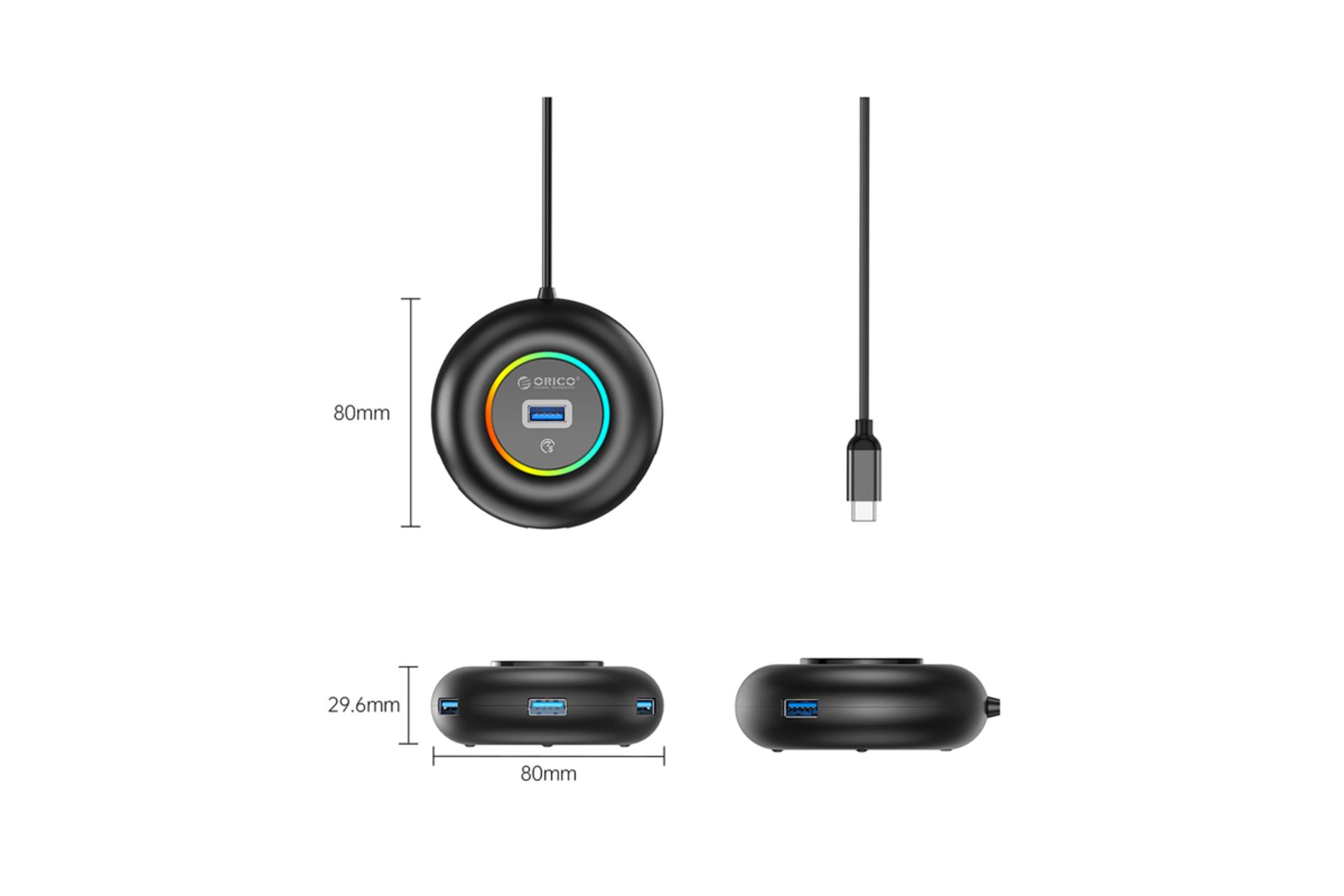 ابعاد و اندازه هاب USB هاب USB-C اوریکو 4 پورت مدل YXR2-C3