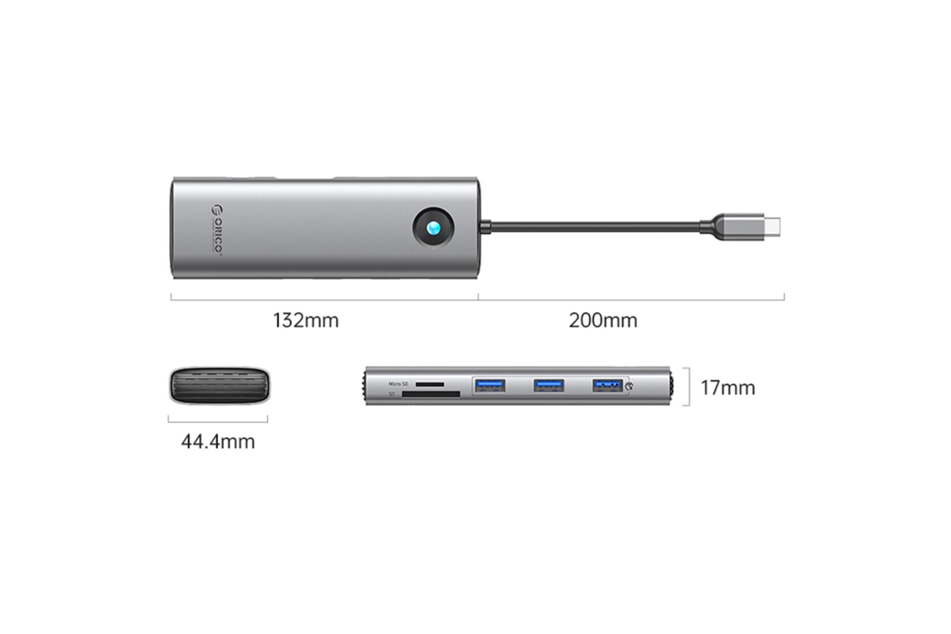 ابعاد و اندازه هاب USB هاب USB-C اوریکو 9 پورت مدل PW11-9P