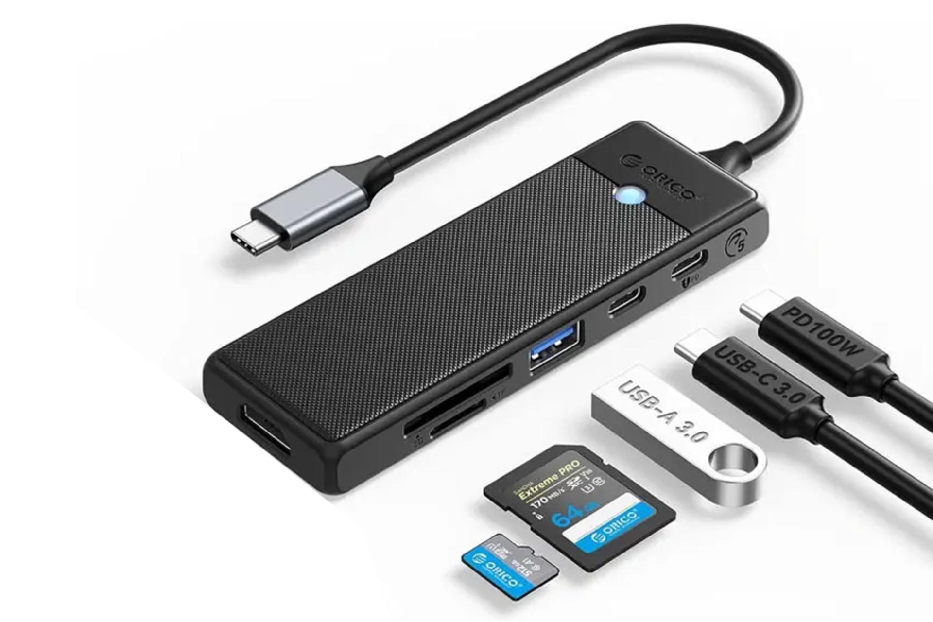 کانکتور هاب USB هاب USB-C اوریکو 6 پورت مدل PWD-6PS