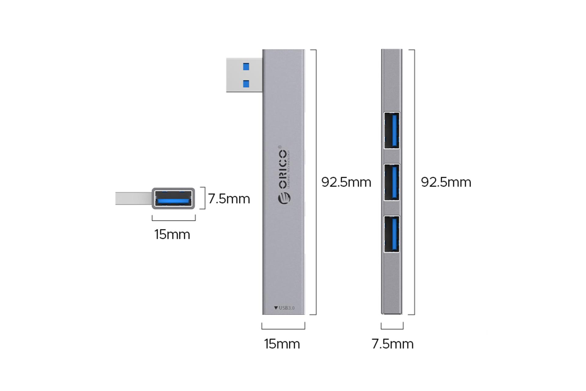 ابعاد و اندازه هاب USB هاب USB-A اوریکو 4 پورت مدل YSZ1-U3
