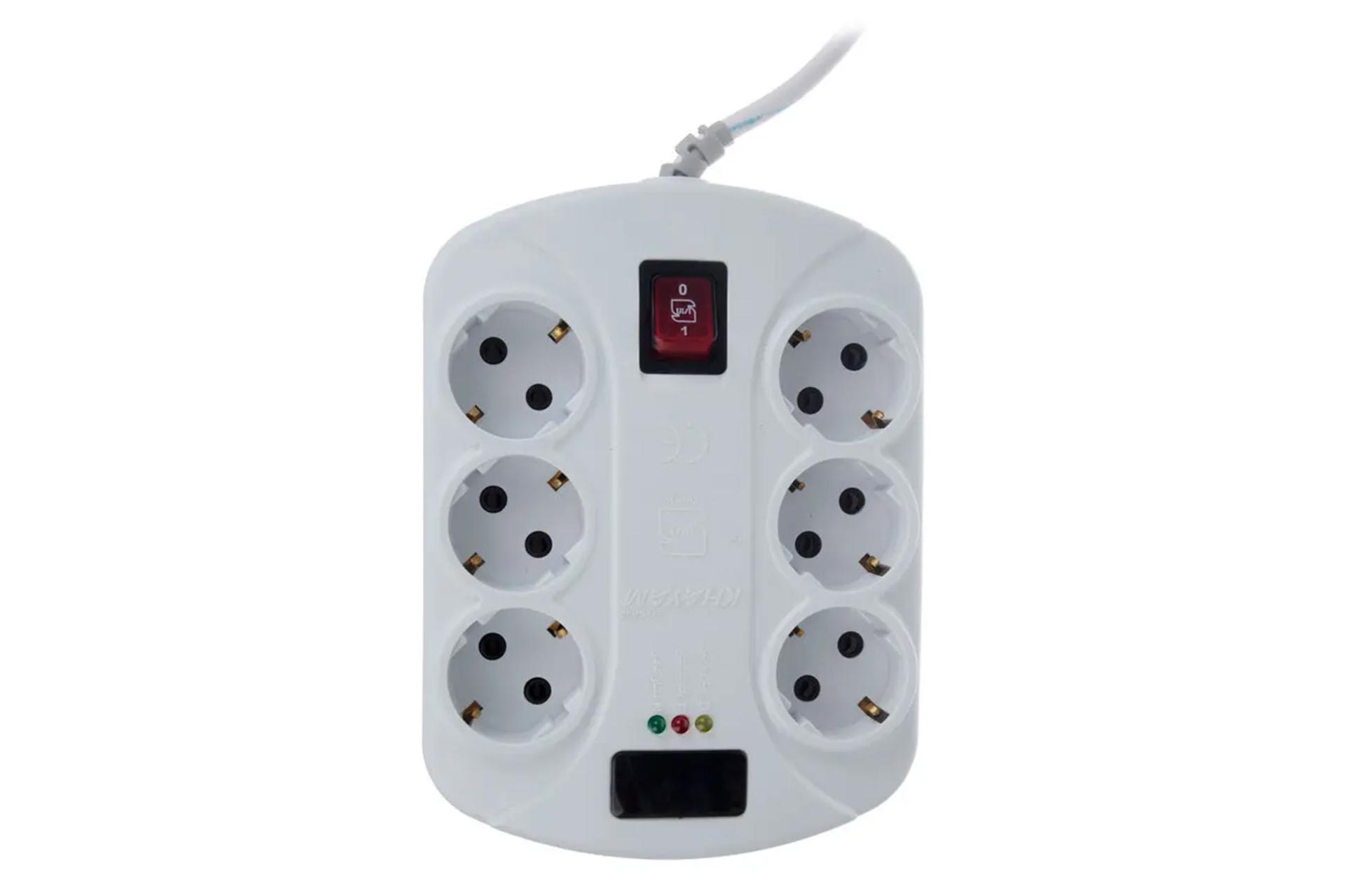 محافظ ولتاژ خیام الکتریک مدل 6 خانه ارت دار با کابل 5 متر نمای بالا