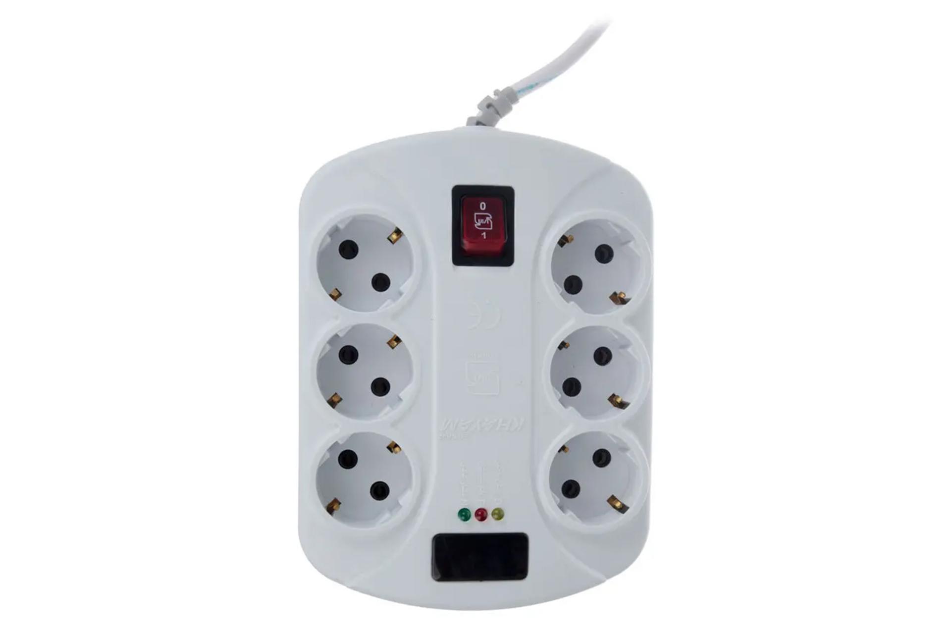 محافظ ولتاژ خیام الکتریک مدل 6 خانه ارت دار با کابل 1.8 متر نمای بالا