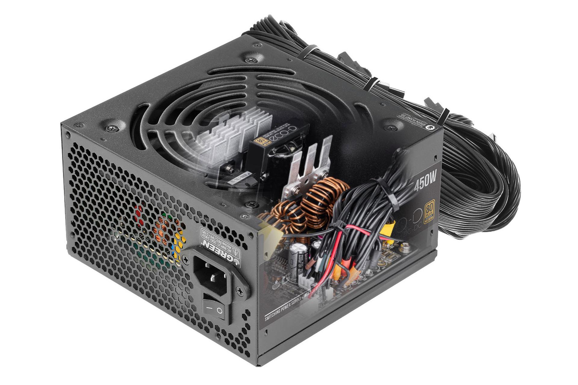 نمای داخل پاور کامپیوتر گرین GP450A-ECO D با توان 450 وات