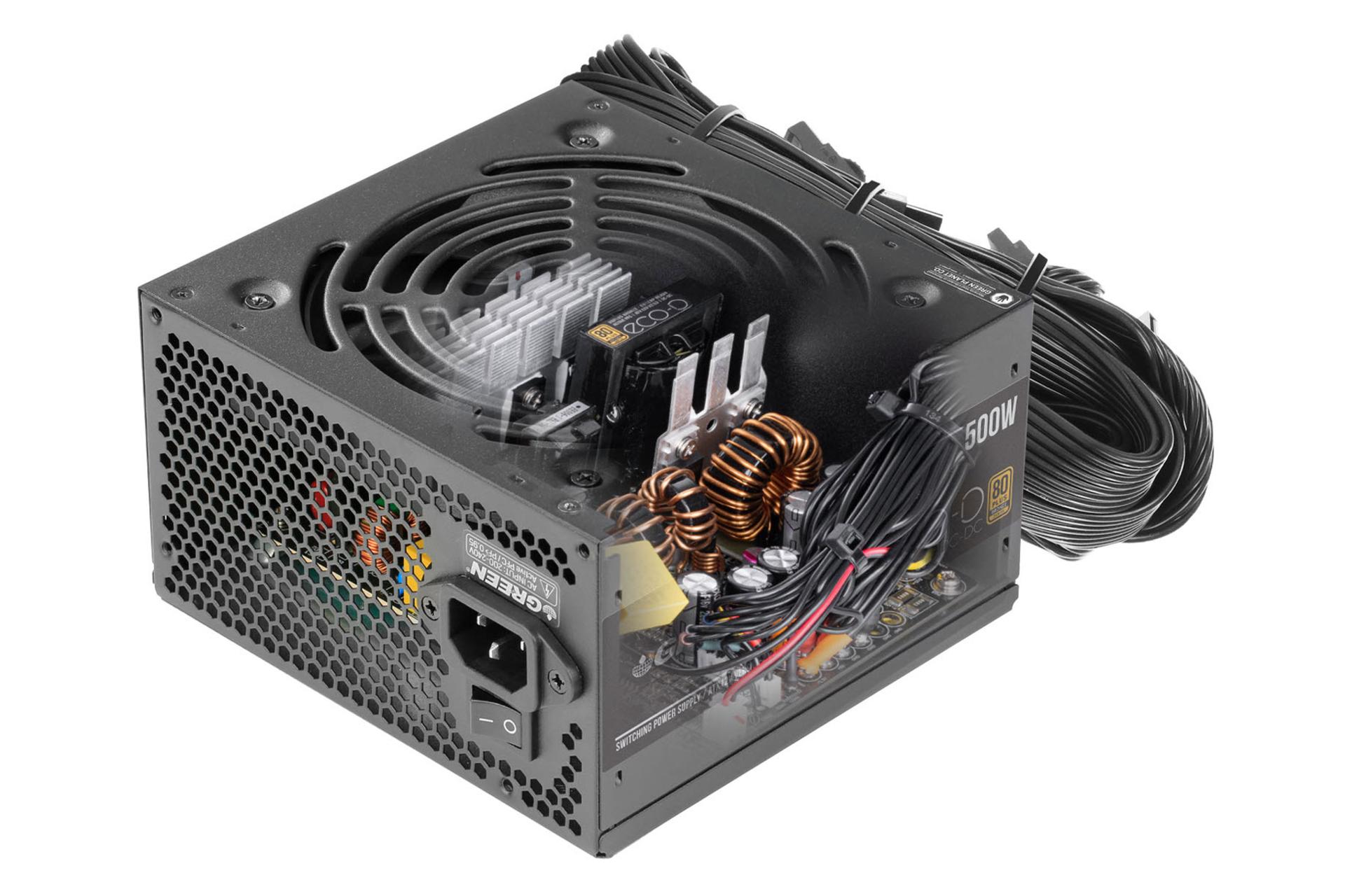 نمای داخل پاور کامپیوتر گرین GP500A-ECO D با توان 500 وات