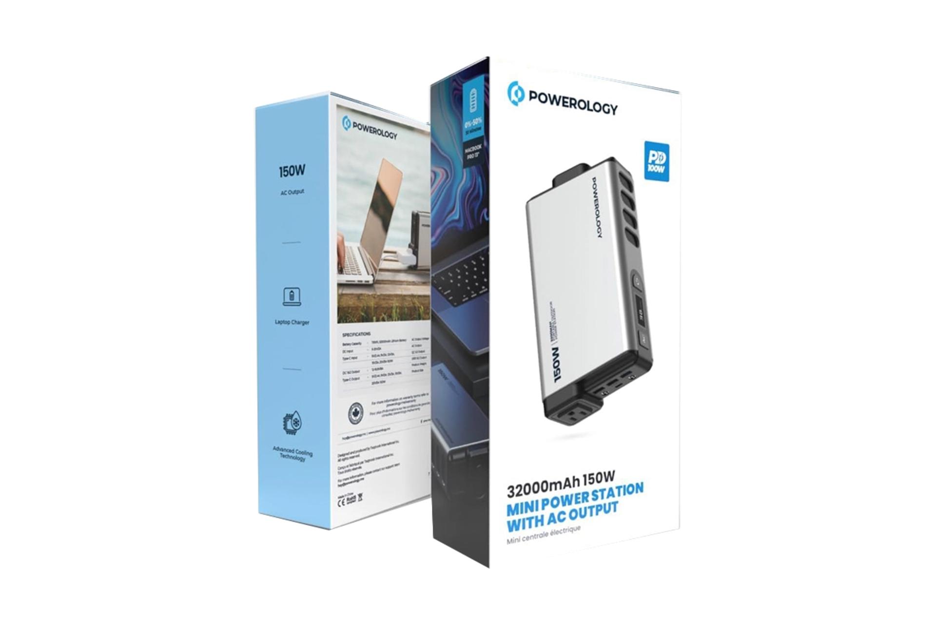 جعبه پاور بانک پاورولوجی Mini Power Station PPBCHA31 با ظرفیت 32000 میلی‌آمپر ساعت