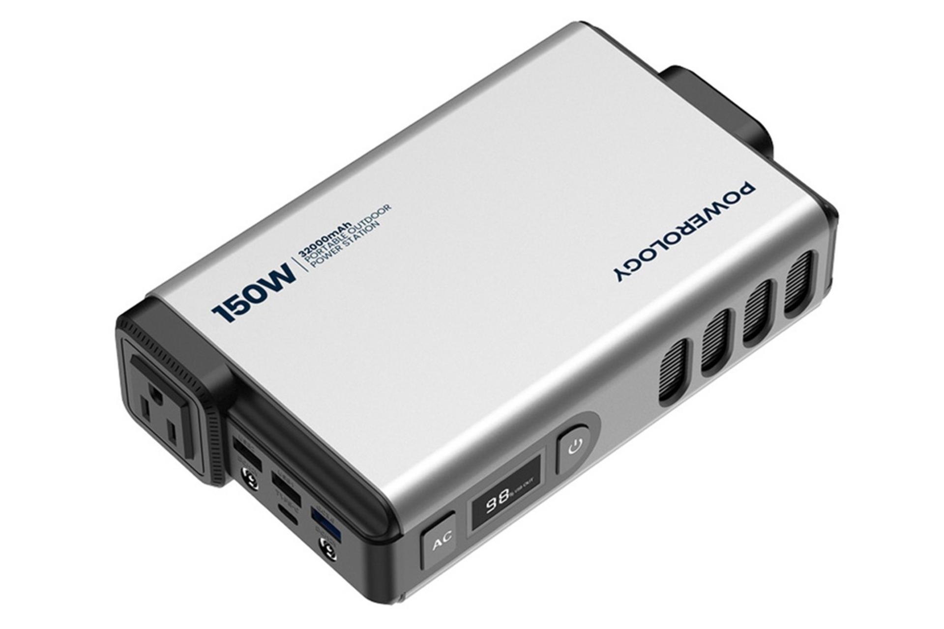 ابعاد و اندازه پاور بانک پاورولوجی Mini Power Station PPBCHA31 با ظرفیت 32000 میلی‌آمپر ساعت