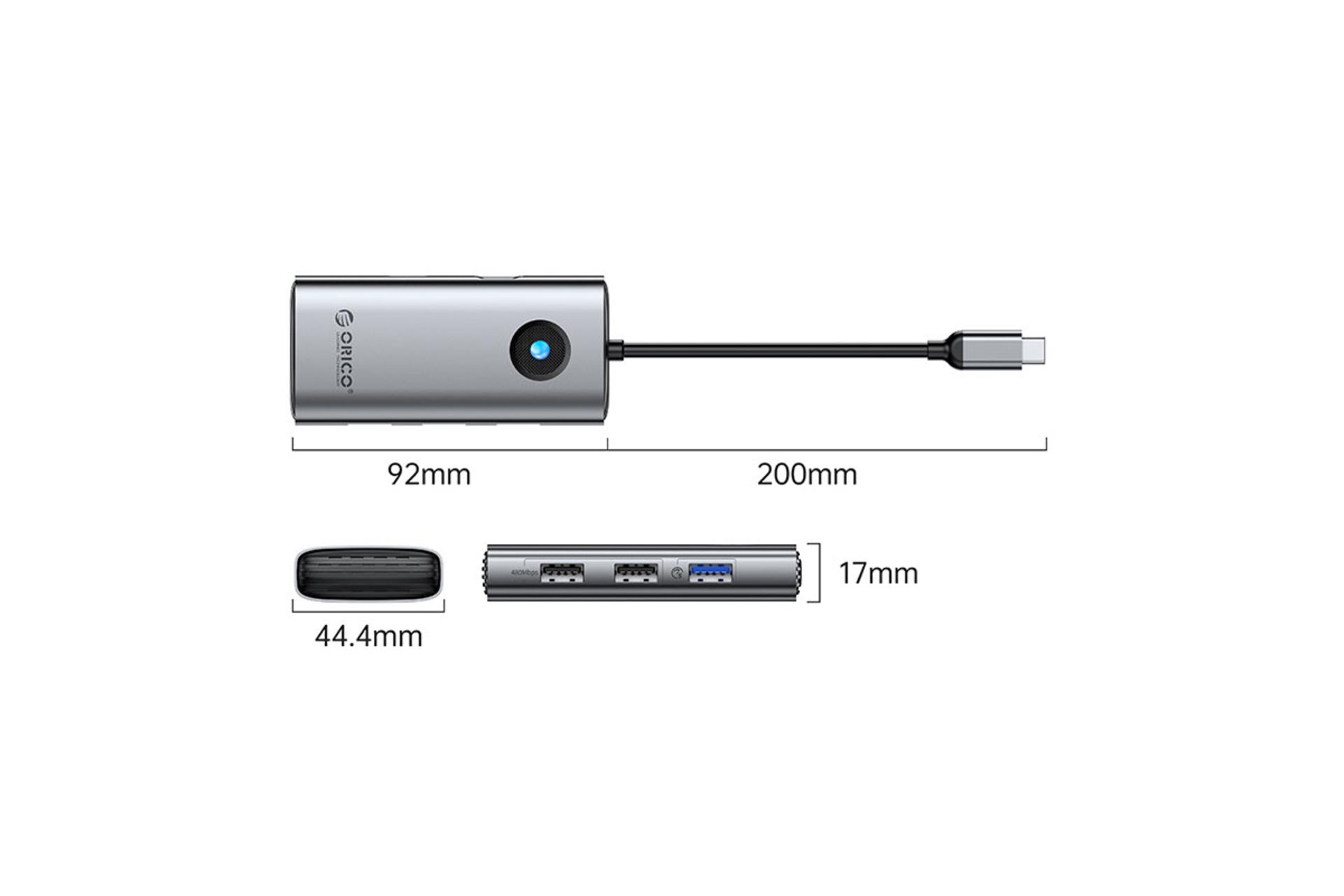 ابعاد و اندازه هاب USB هاب USB-C اوریکو 5 پورت مدل PW11-5P