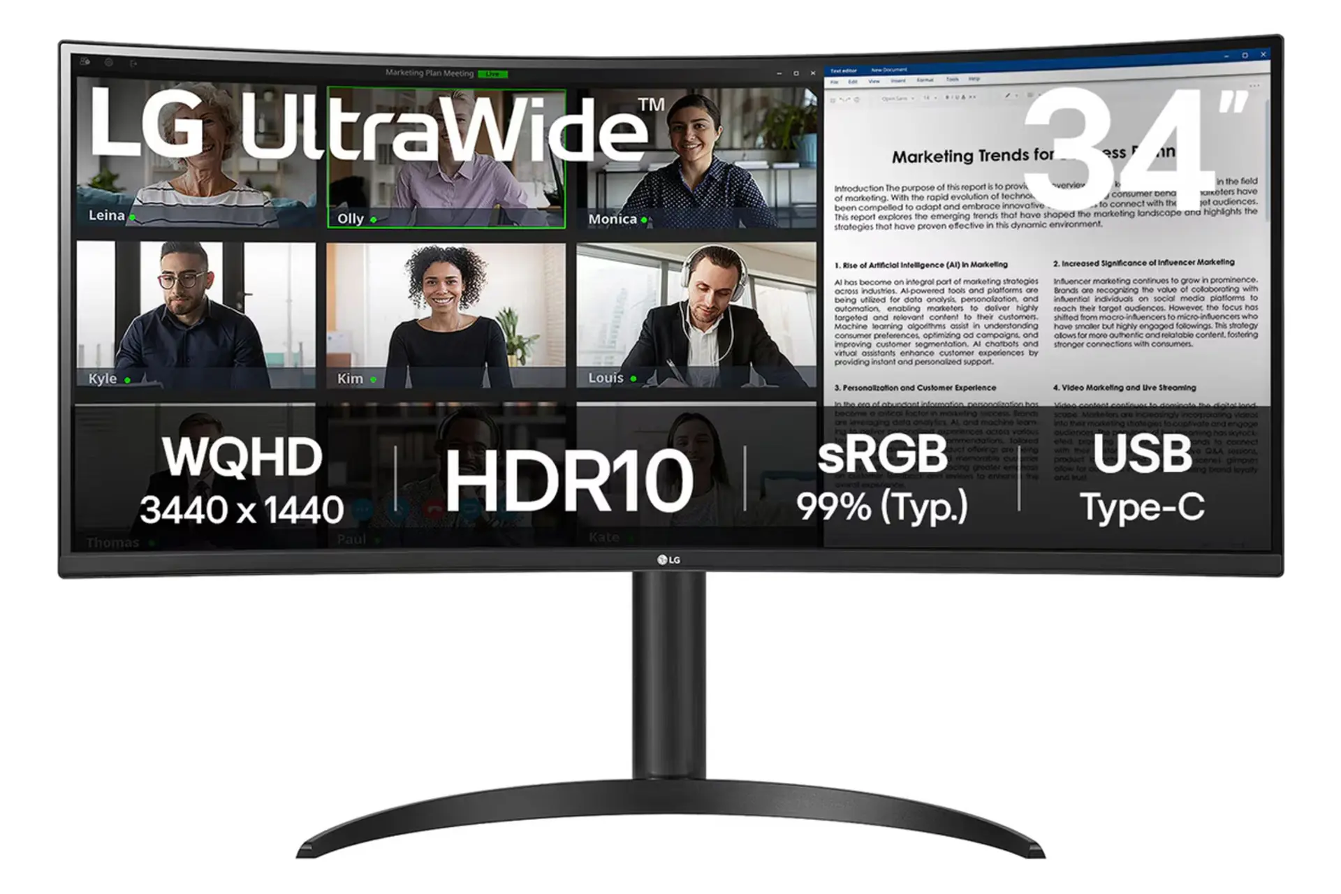 مانیتور ال جی 34 اینچ مدل 34WR55QK نمای جلو