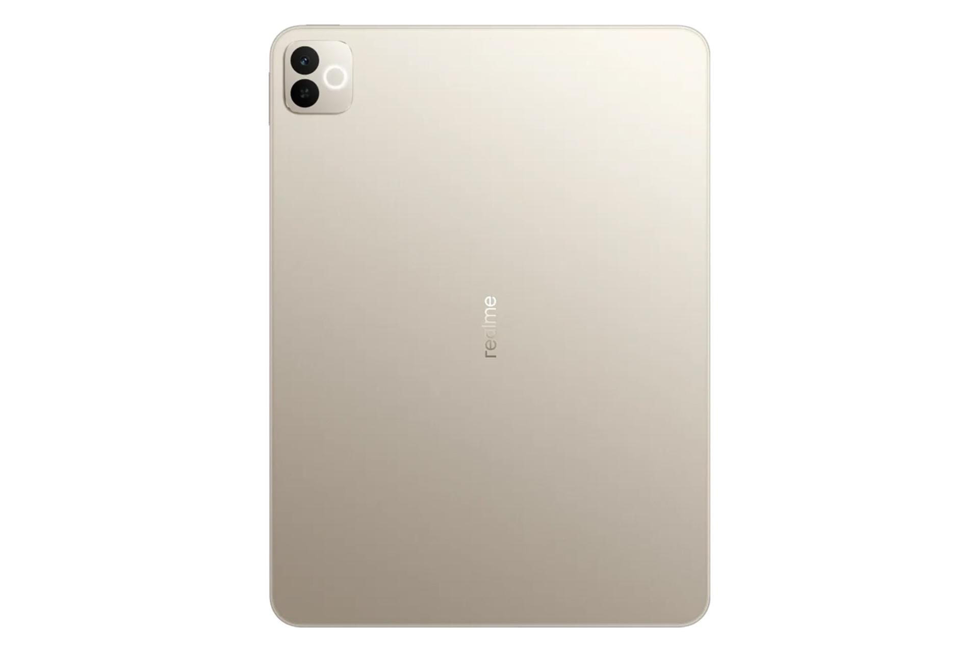 نمای پنل پشت تبلت ریلمی پد 3 / Realme Pad 3 با نمایش لوگو و دوربین رنگ طلایی