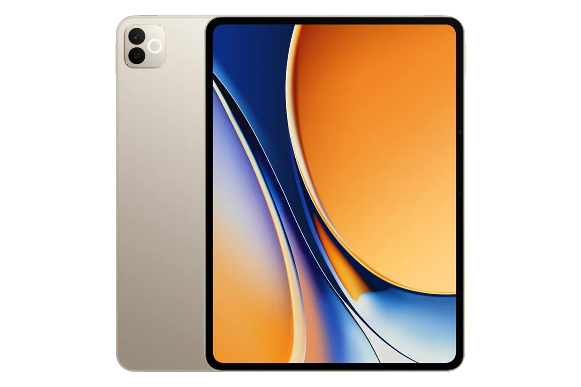 نمای کلی تبلت ریلمی پد 3 / Realme Pad 3 با نمایشگر روشن و نمایش پنل پشت