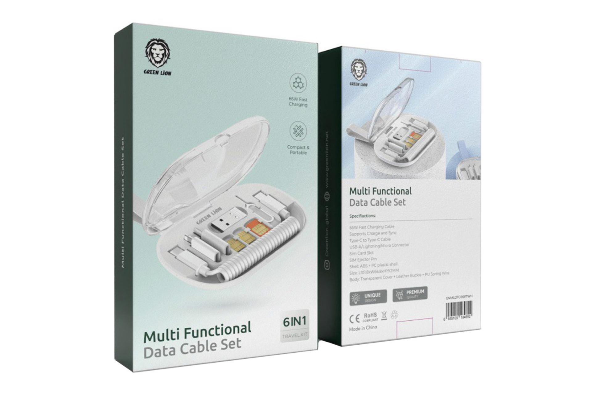 جعبه کابل شارژ USB گرین لاین Type-C به Type-A+Type-C+Lightning+Micro Connector مدل Multi Functional با طول 0.9 متر