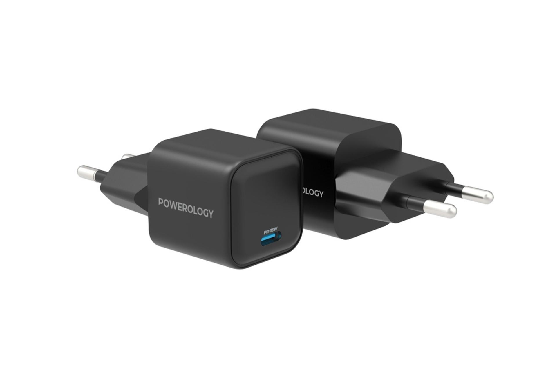 شارژر پاورولوجی 35W Single Port Type-C GaN رنگ مشکی