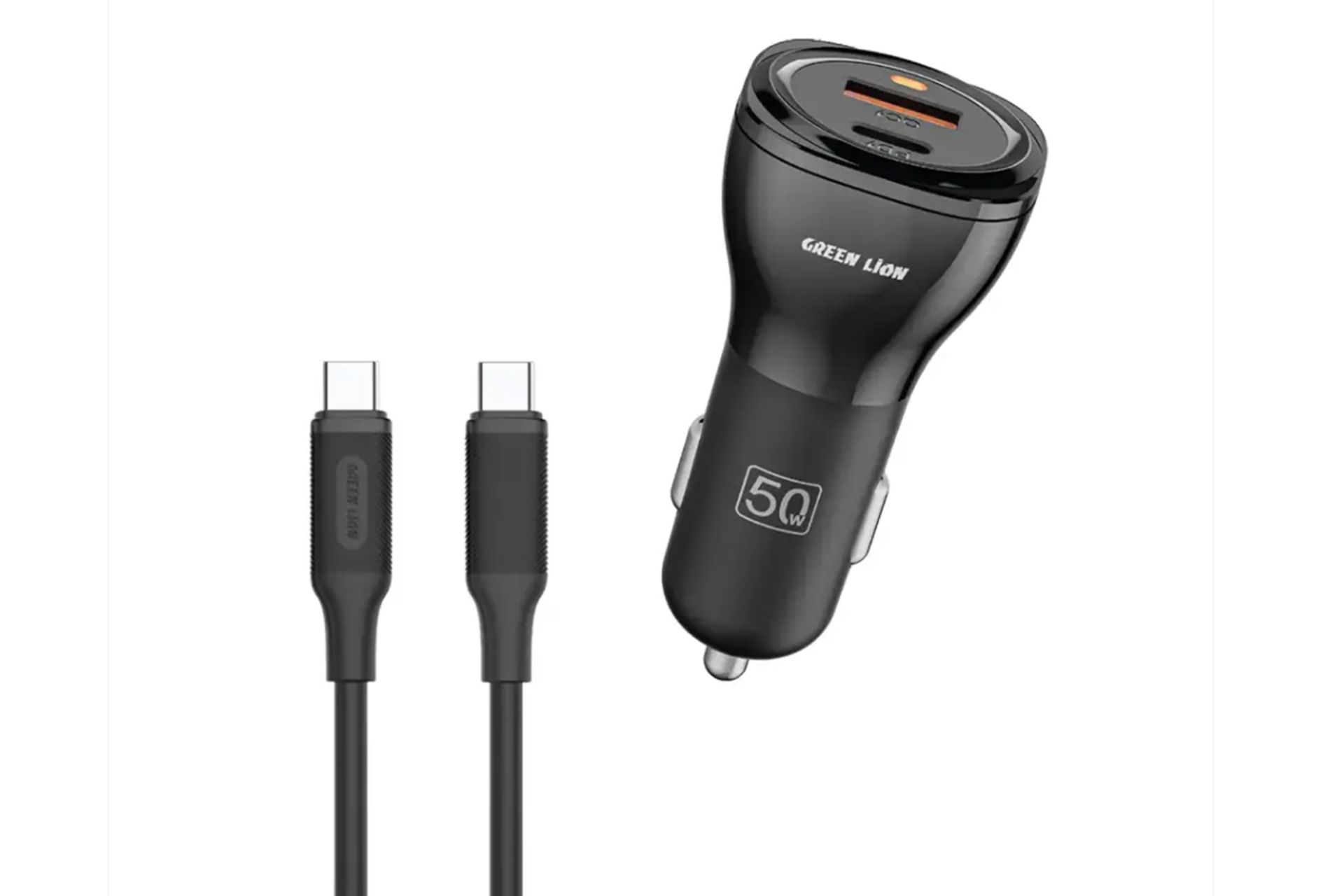 شارژر گرین لاین Dual Port Car Charger 50W همراه با کابل Type-C