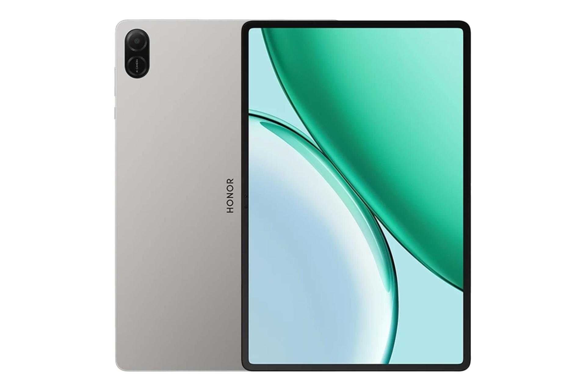 نمای کلی تبلت آنر پد X8b با نمایشگر روشن و نمایش دوربین و لوگوی پنل پشت