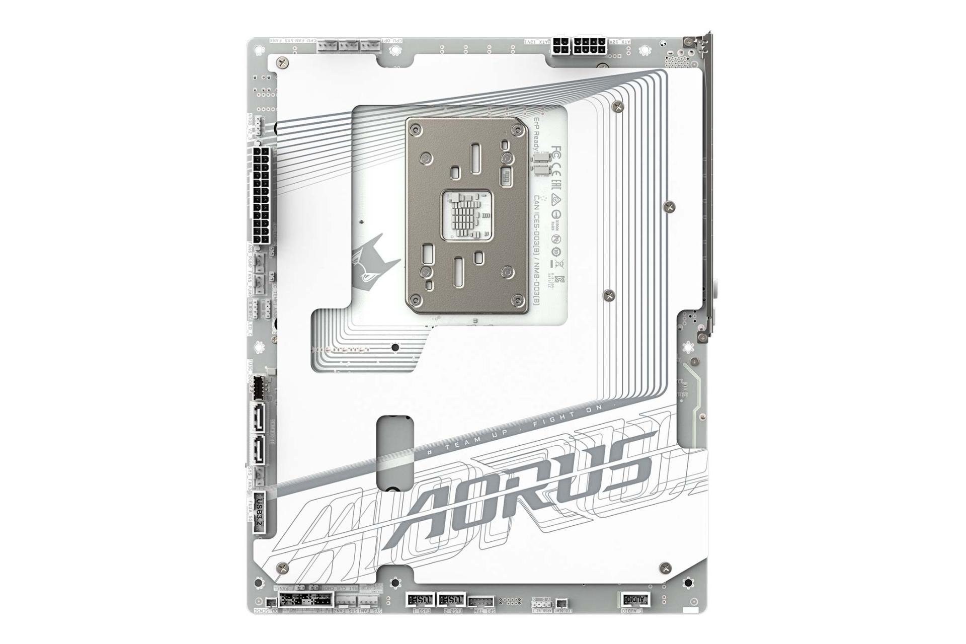 نمای پشت مادربرد گیگابایت X870 AORUS STEALTH ICE