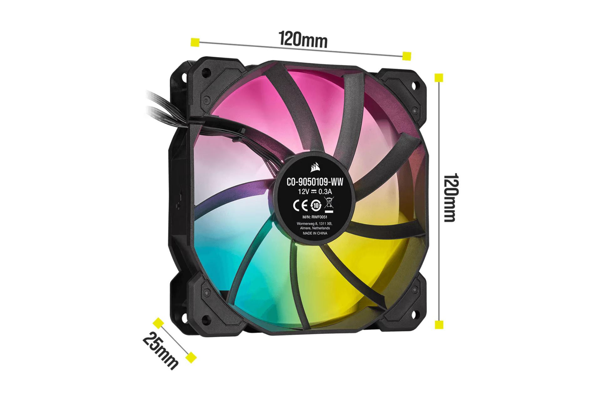 ابعاد و اندازه فن کیس کورسیر iCUE SP120 RGB ELITE Performance