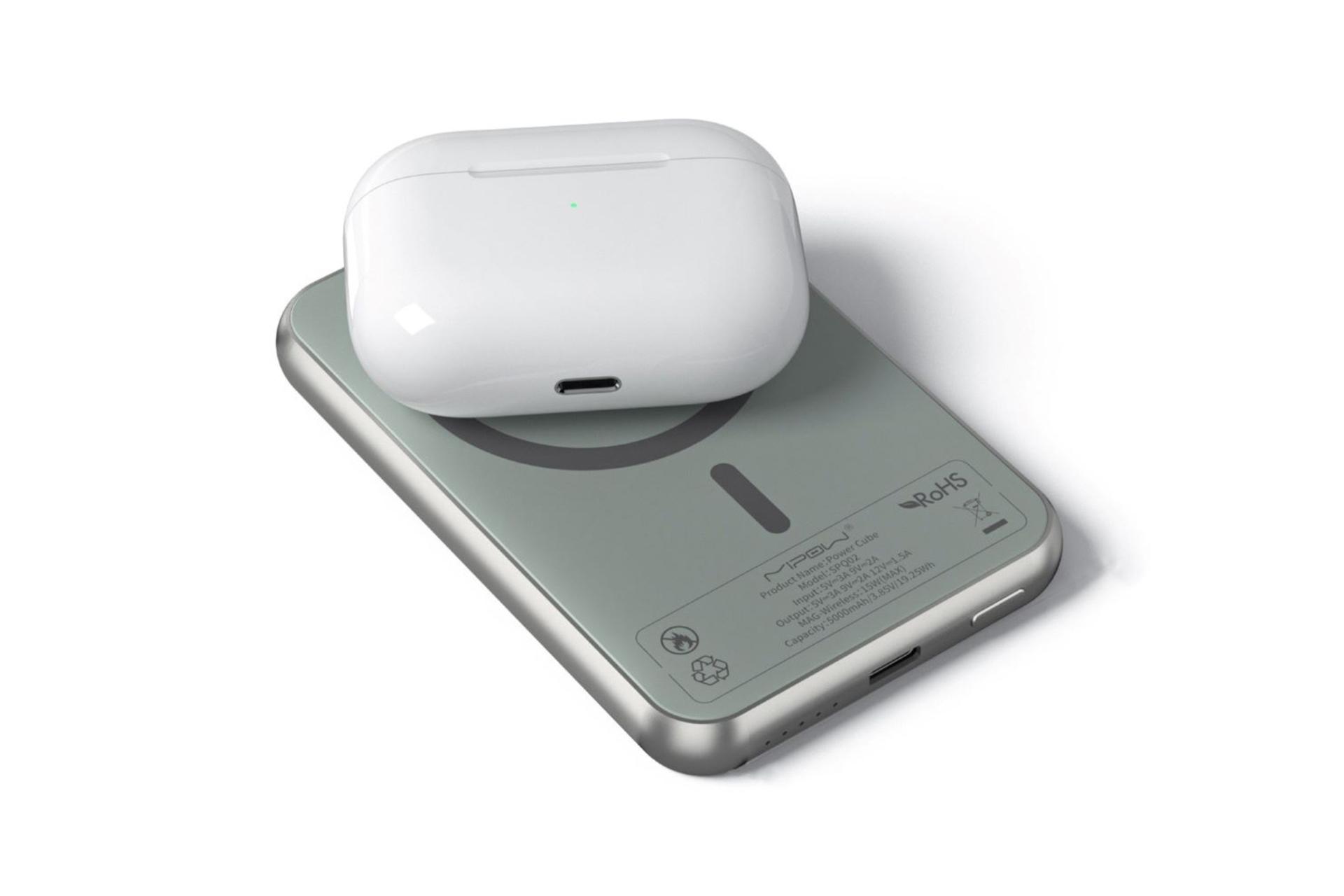 شارژدهی پاور بانک مایپو Power Cube Maglink Slim SPQ02 با ظرفیت 5000 میلی‌آمپر ساعت و امکان شارژ بی سیم