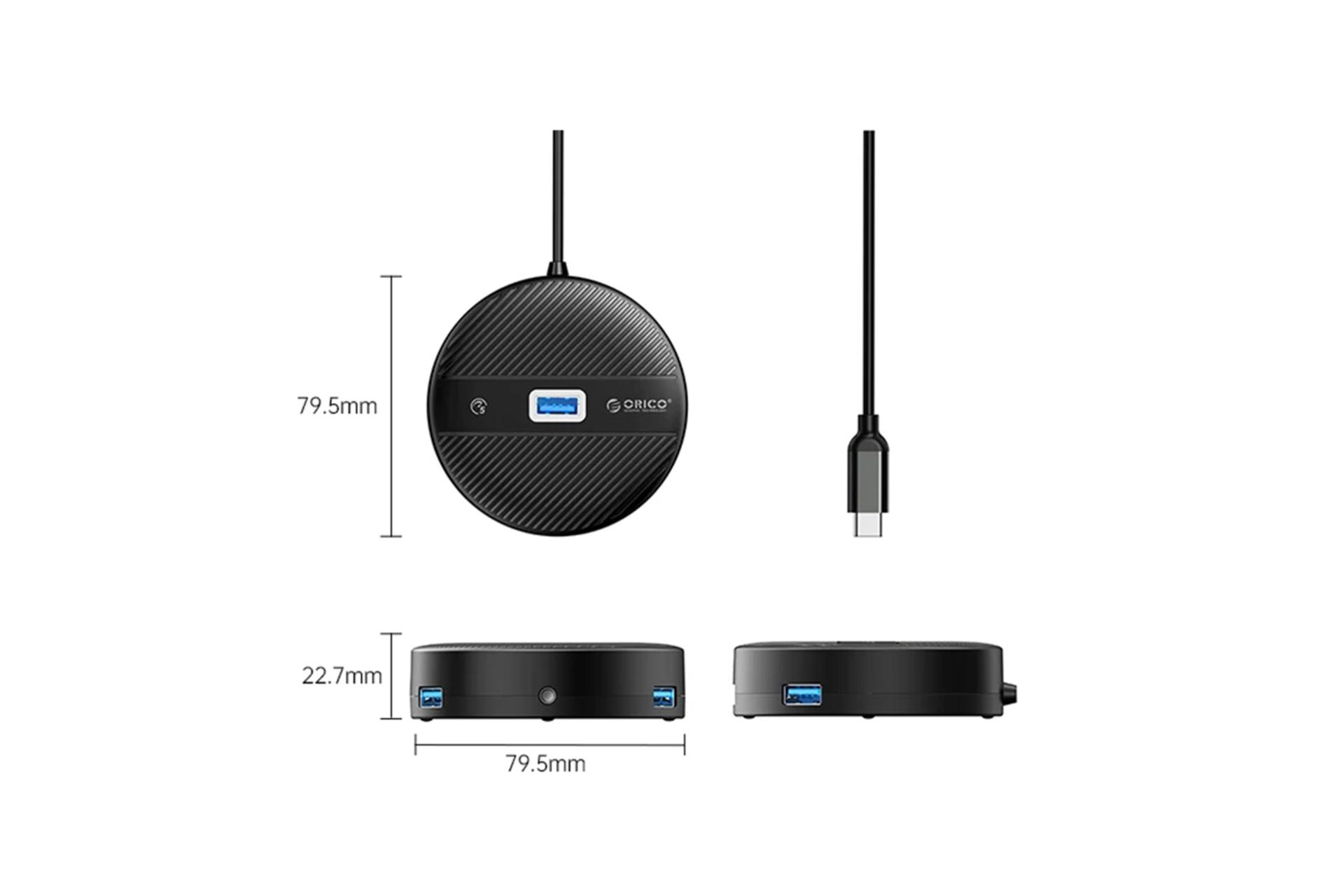 ابعاد و اندازه هاب USB هاب USB-C اوریکو 4 پورت مدل YS4-C3