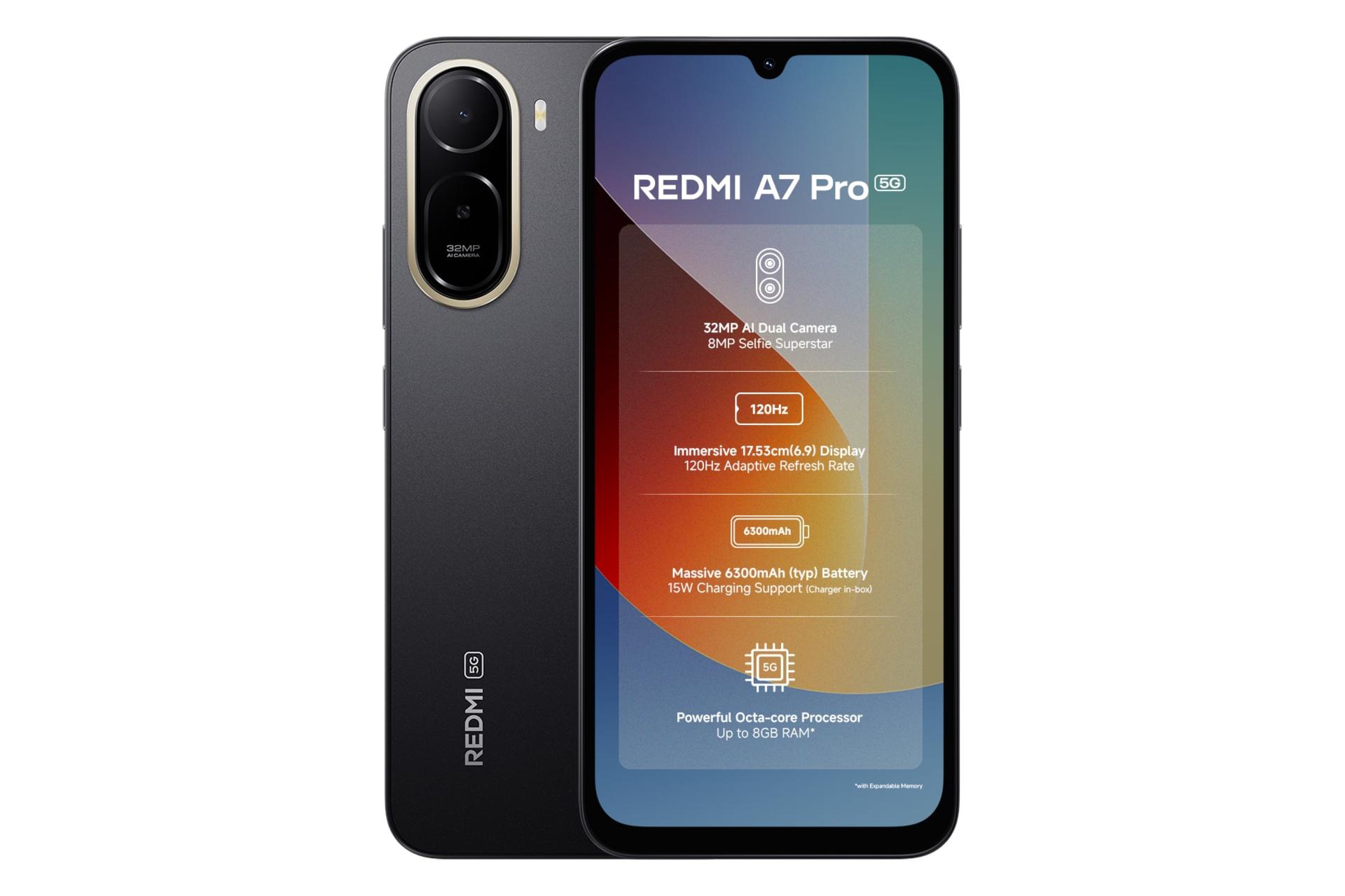 پنل جلو و پشت گوشی موبایل ردمی A7 پرو شیائومی 5G مشکی / Xiaomi Redmi A7 Pro 5G