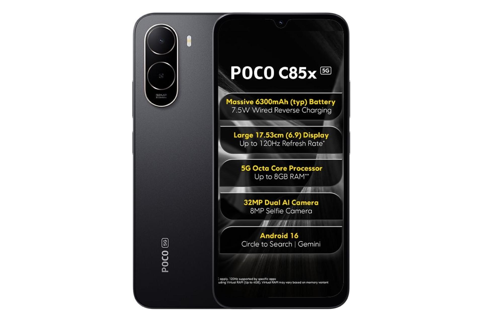 پنل جلو و پشت گوشی موبایل پوکو C85x شیائومی مشکی / Xiaomi Poco C85x