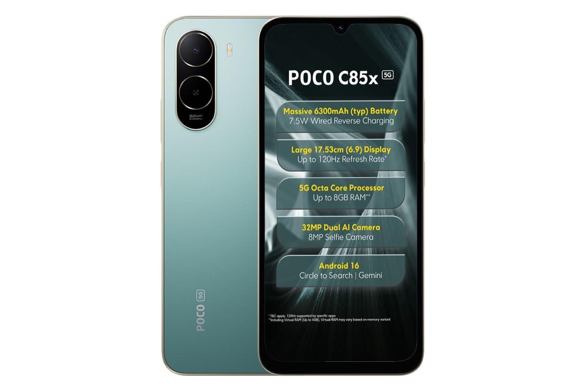 پنل جلو و پشت گوشی موبایل پوکو C85x شیائومی سبز / Xiaomi Poco C85x