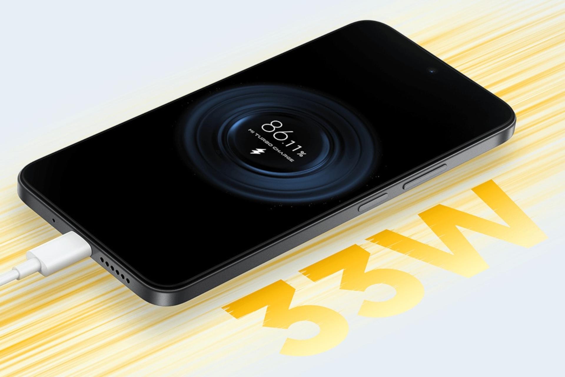 گوشی موبایل پوکو M8s شیائومی مشکی در حال شارژ / Xiaomi Poco M8s