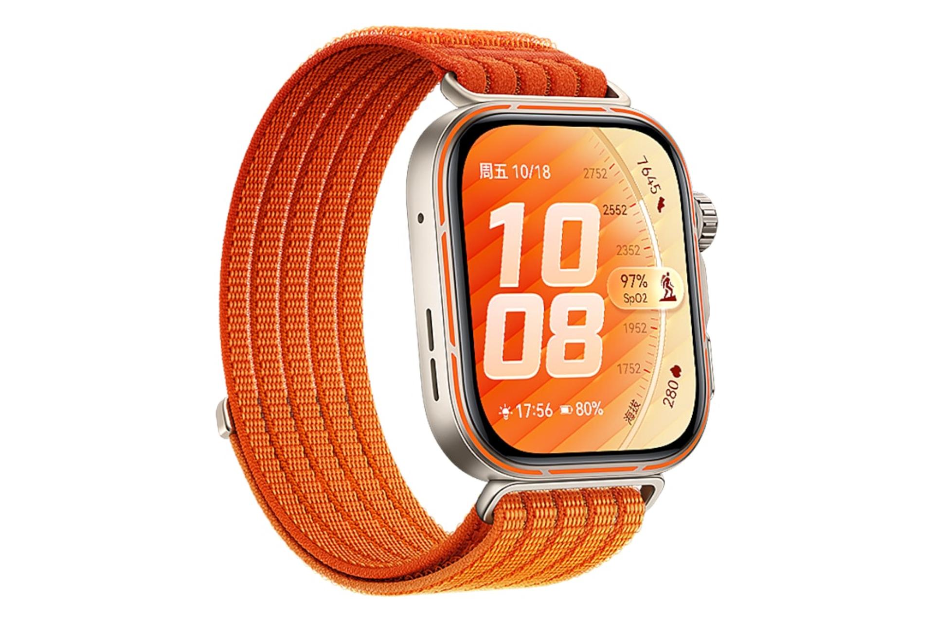 سمت چپ ساعت هوشمند هواوی واچ فیت 5 پرو نارنجی / Huawei Watch Fit 5 Pro