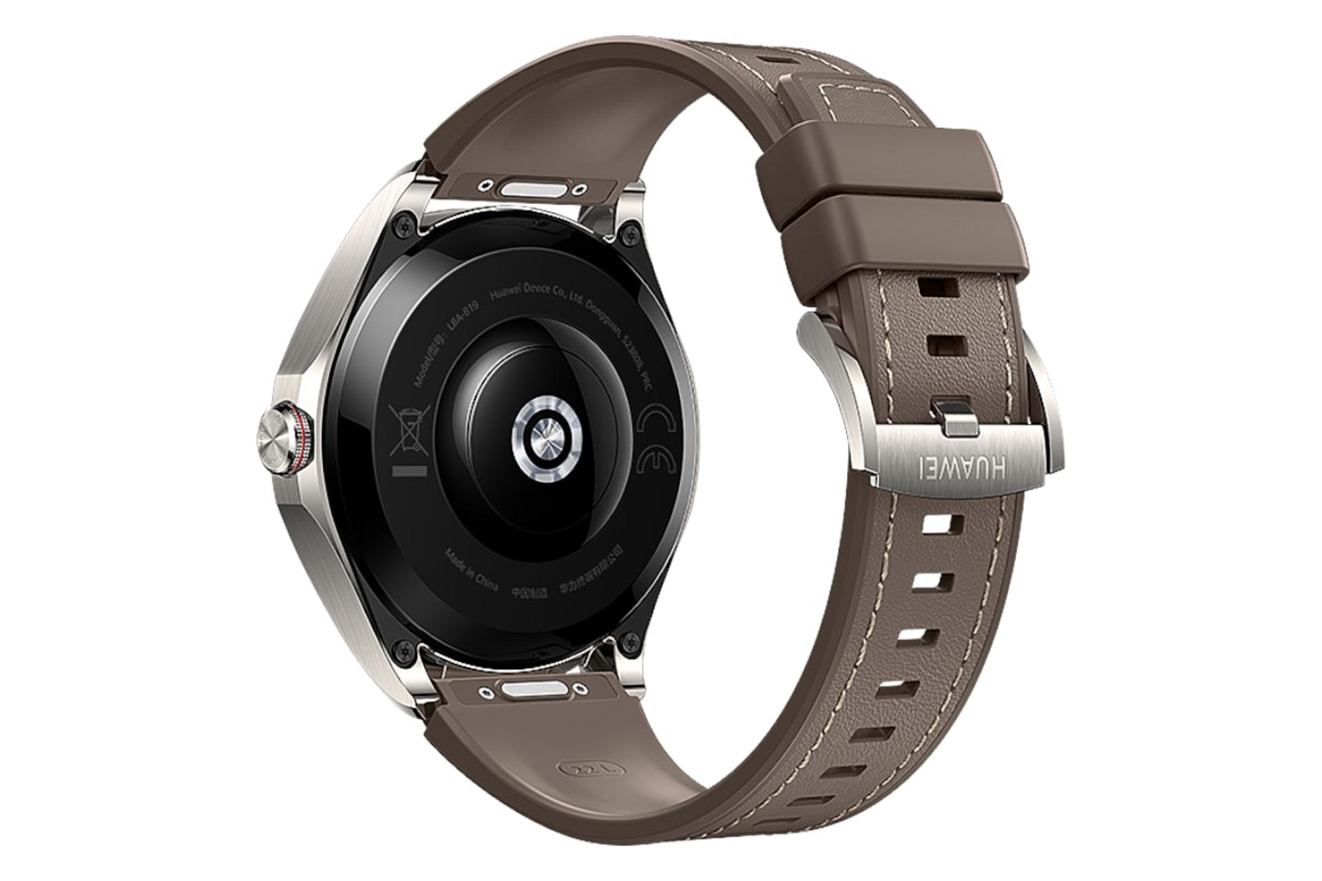 پشت ساعت هوشمند هواوی واچ بادز 2 نقره ای با بند قهوه ای / Huawei Watch Buds 2