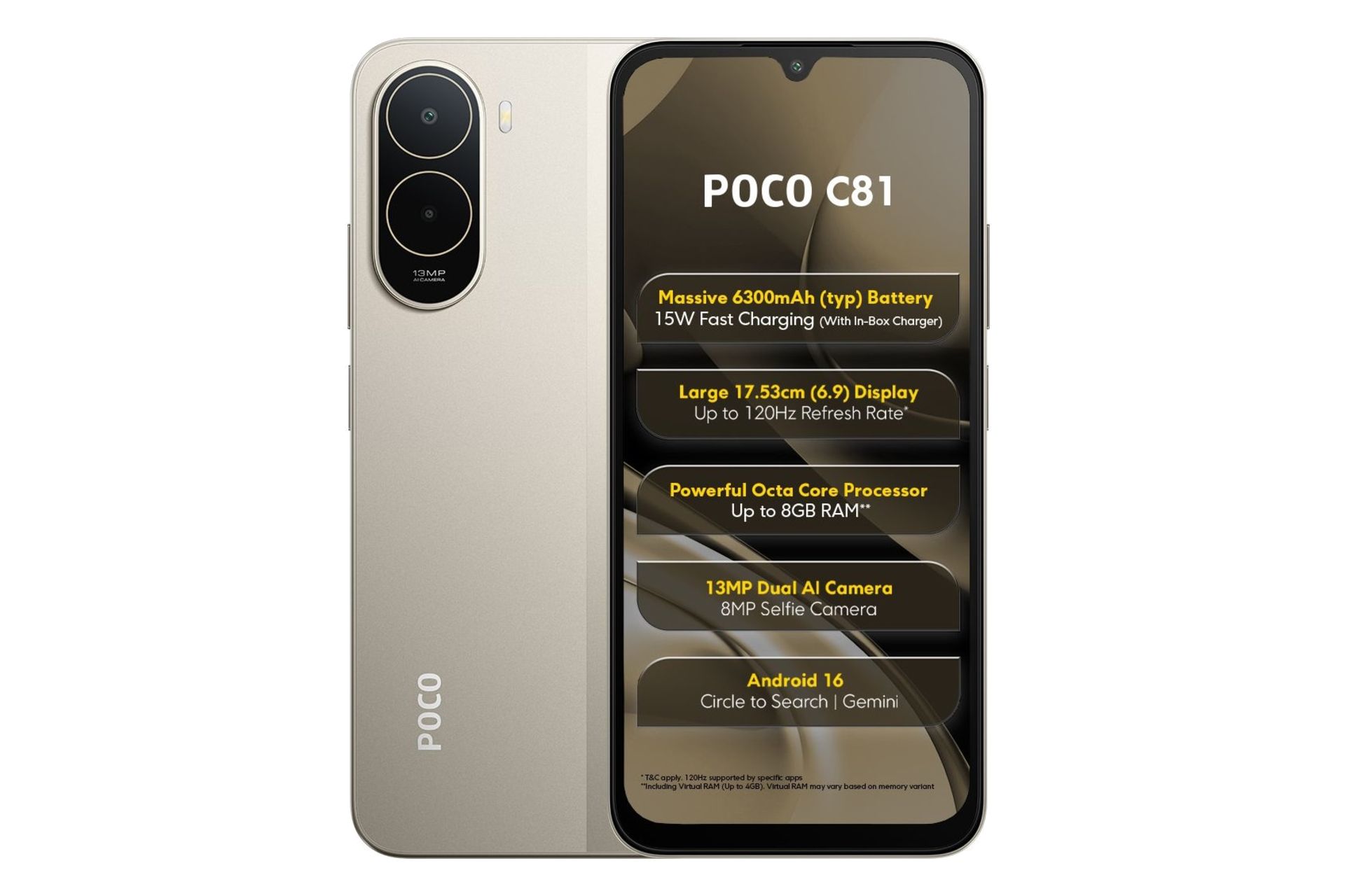 پنل جلو و پشت گوشی موبایل پوکو C81 شیائومی طلایی / Xiaomi Poco C81