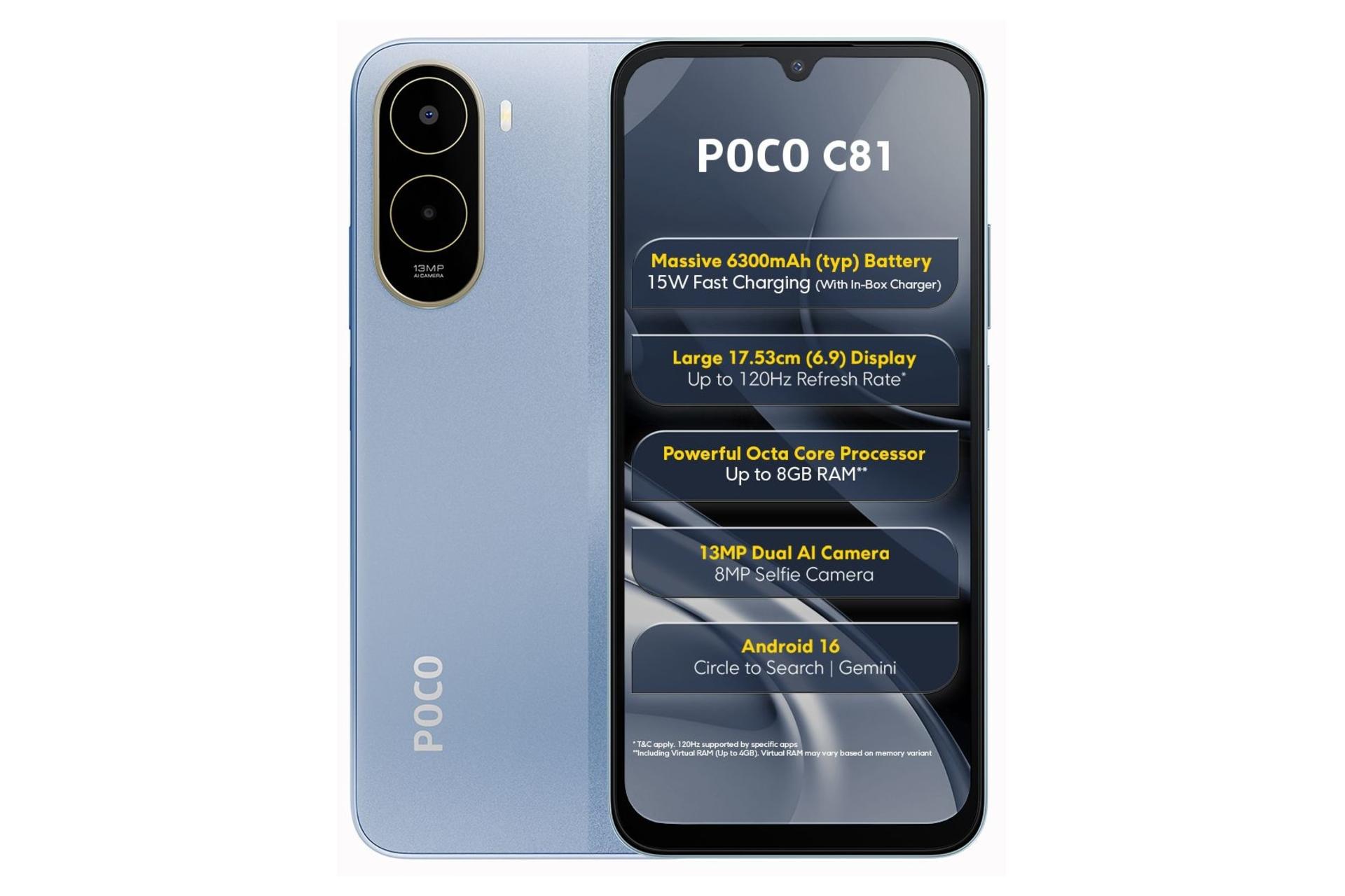 پنل جلو و پشت گوشی موبایل پوکو C81 شیائومی آبی روشن / Xiaomi Poco C81