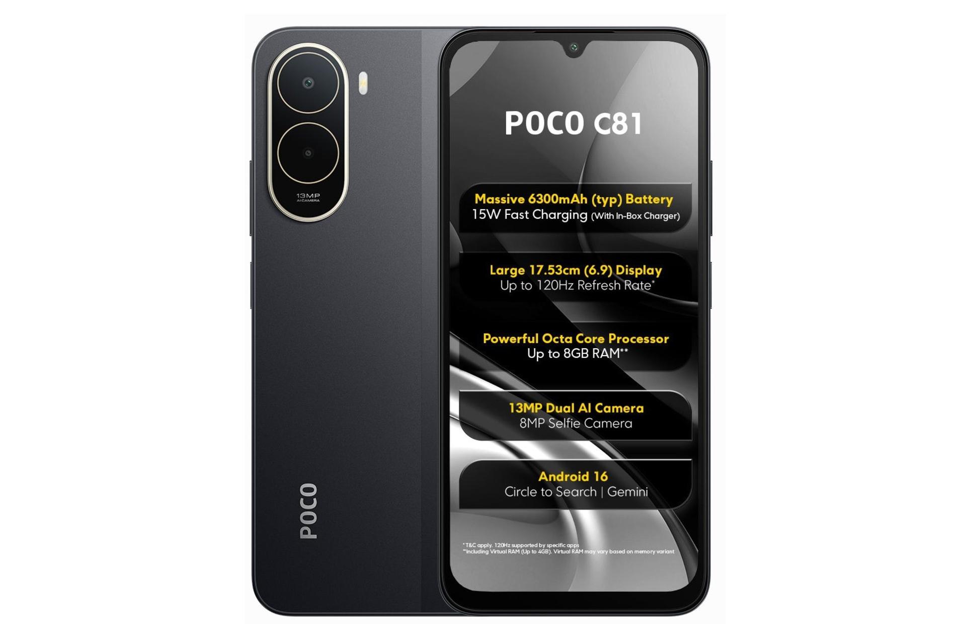 پنل جلو و پشت گوشی موبایل پوکو C81 شیائومی مشکی / Xiaomi Poco C81