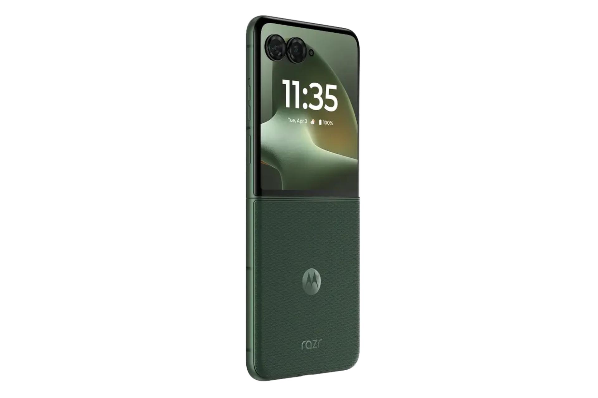 نمای جانبی گوشی موبایل ریزر 70 پلاس موتورولا سبز تیره / Motorola Razr 70 Plus