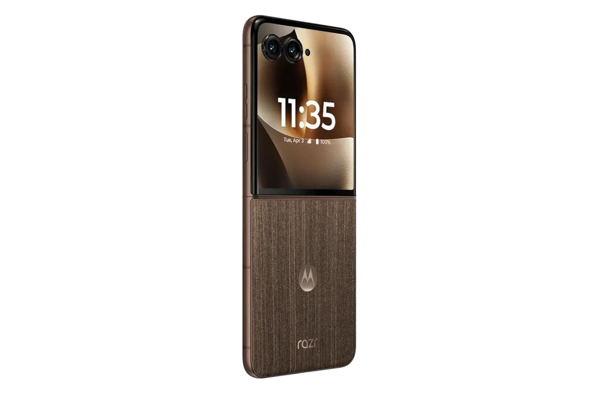 نمای جانبی گوشی موبایل ریزر 70 اولترا موتورولا قهوه ای / Motorola Razr 70 Ultra
