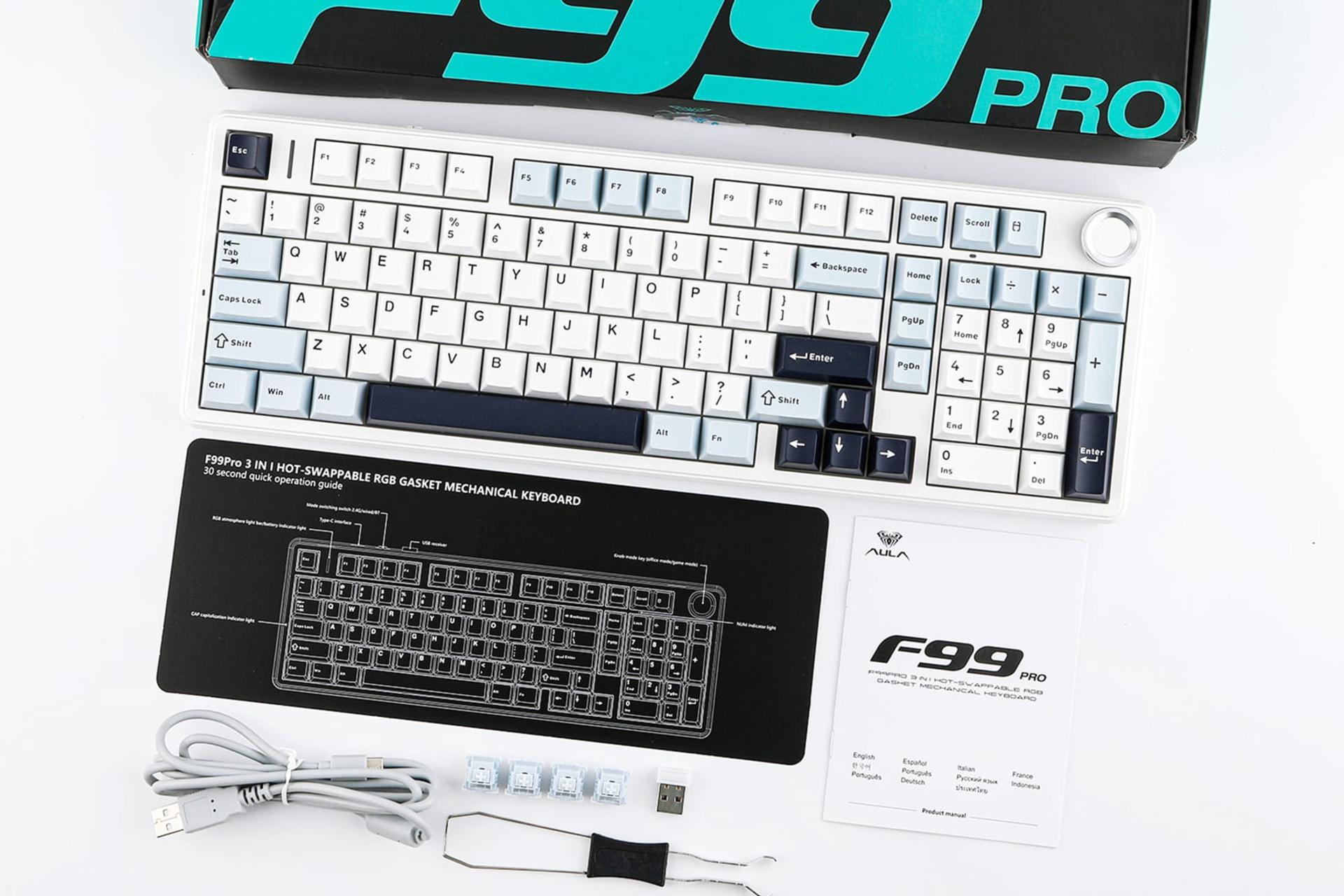 محتوای جعبه کیبورد F99 Pro آئولا