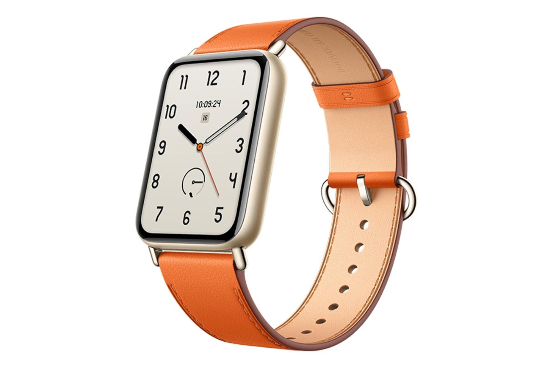 ساعت هوشمند اسمارت بند 10 پرو شیائومی طلایی با بند چرم / Xiaomi Smart Band 10 Pro